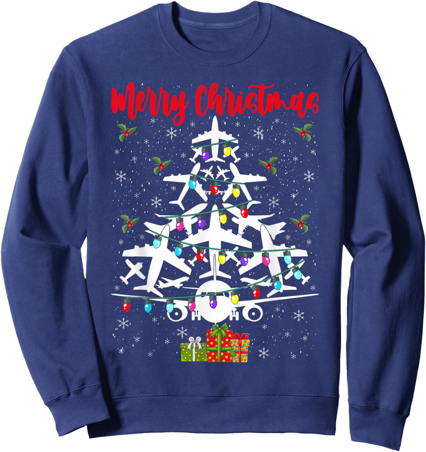 Airplane Christmas Tree Merry Christmas Most Likely Pilot Sweatshirt - Sweatshirt | Navy