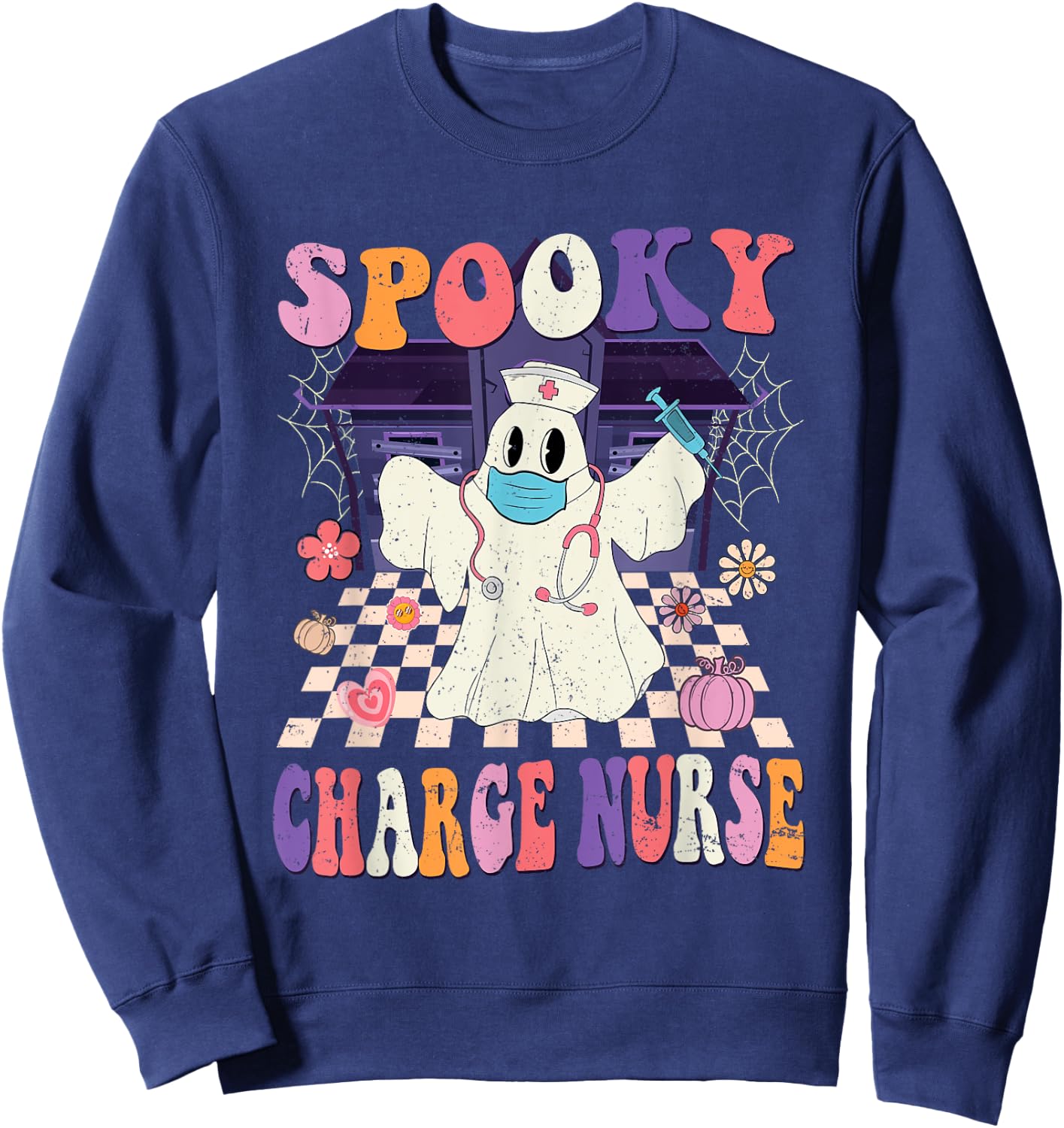 Groovy Spooky Charge Nurse Funny Halloween Costume Sweatshirt - Sweatshirt | Navy
