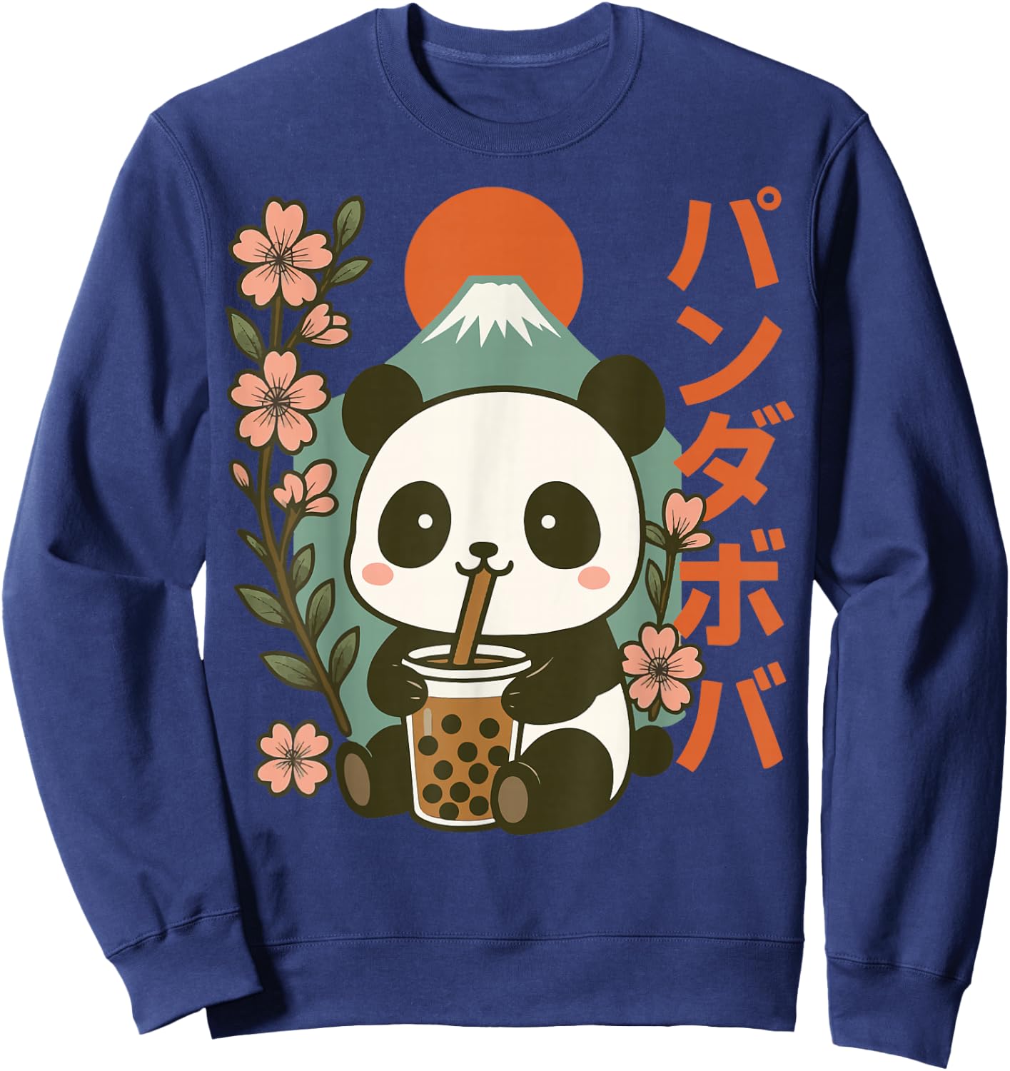 Panda Drinking Boba Milk Tea Panda Sweatshirt - Sweatshirt | Navy