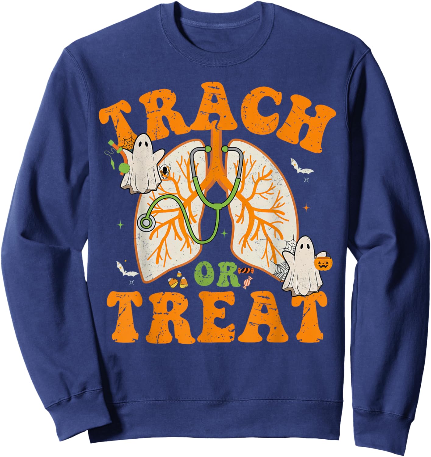 Lung Squad Trach Or Treat Respiratory Therapist Halloween Sweatshirt - Sweatshirt | Navy