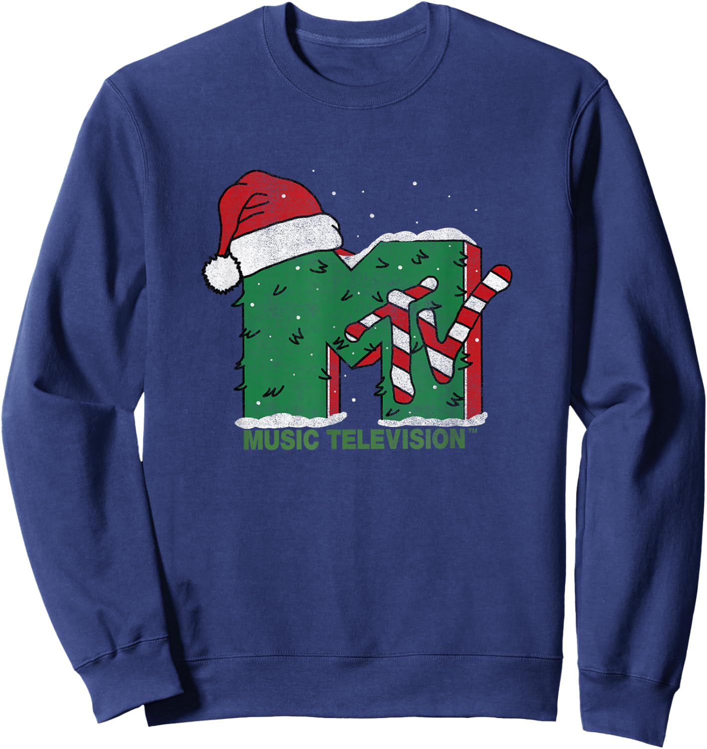 MTV Christmas Vintage Santa Claus & Christmas Tree Logo Sweatshirt - Sweatshirt | Navy