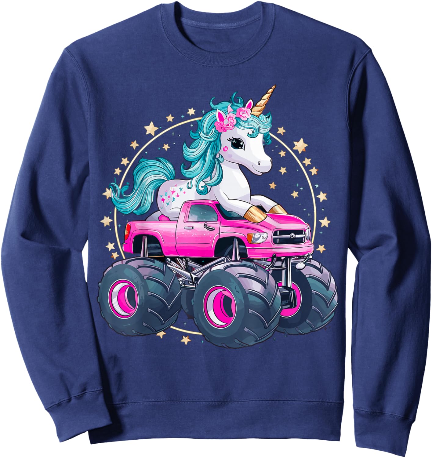 Monster Truck Unicorn Girl Birthday Party Monster Truck Sweatshirt - Sweatshirt | Navy