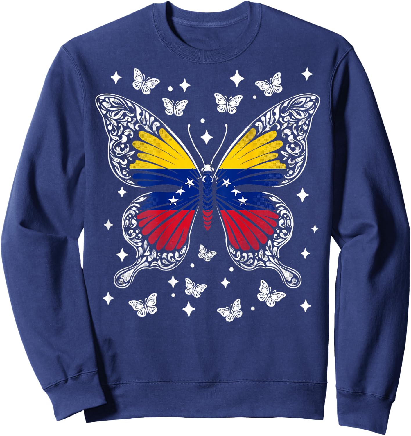 Venezuelan Roots -Kids Venezuelan Flag Butterfly , Black, Small, Short Sleeve Sweatshirt - Sweatshirt | Navy