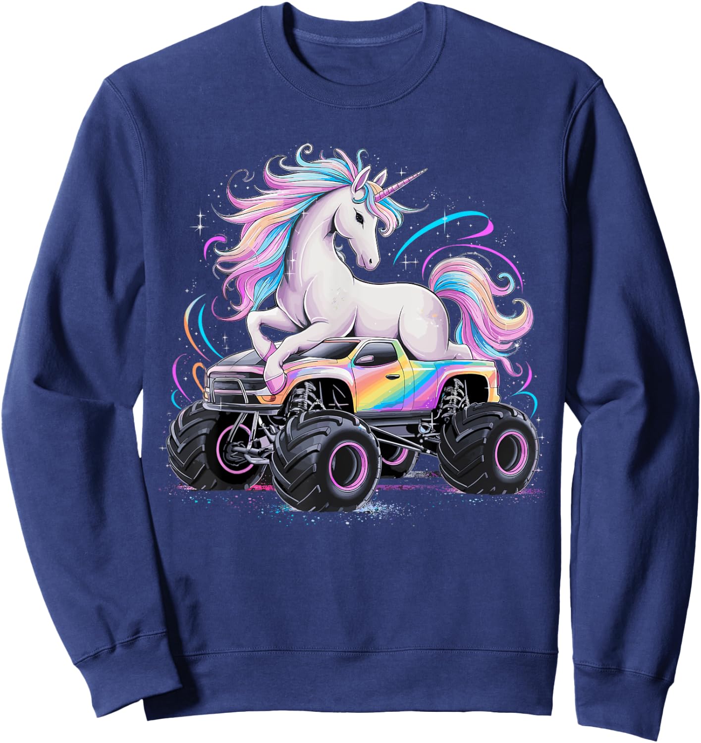Monster Truck Unicorn Birthday Party Girls Monster Truck Sweatshirt - Sweatshirt | Navy