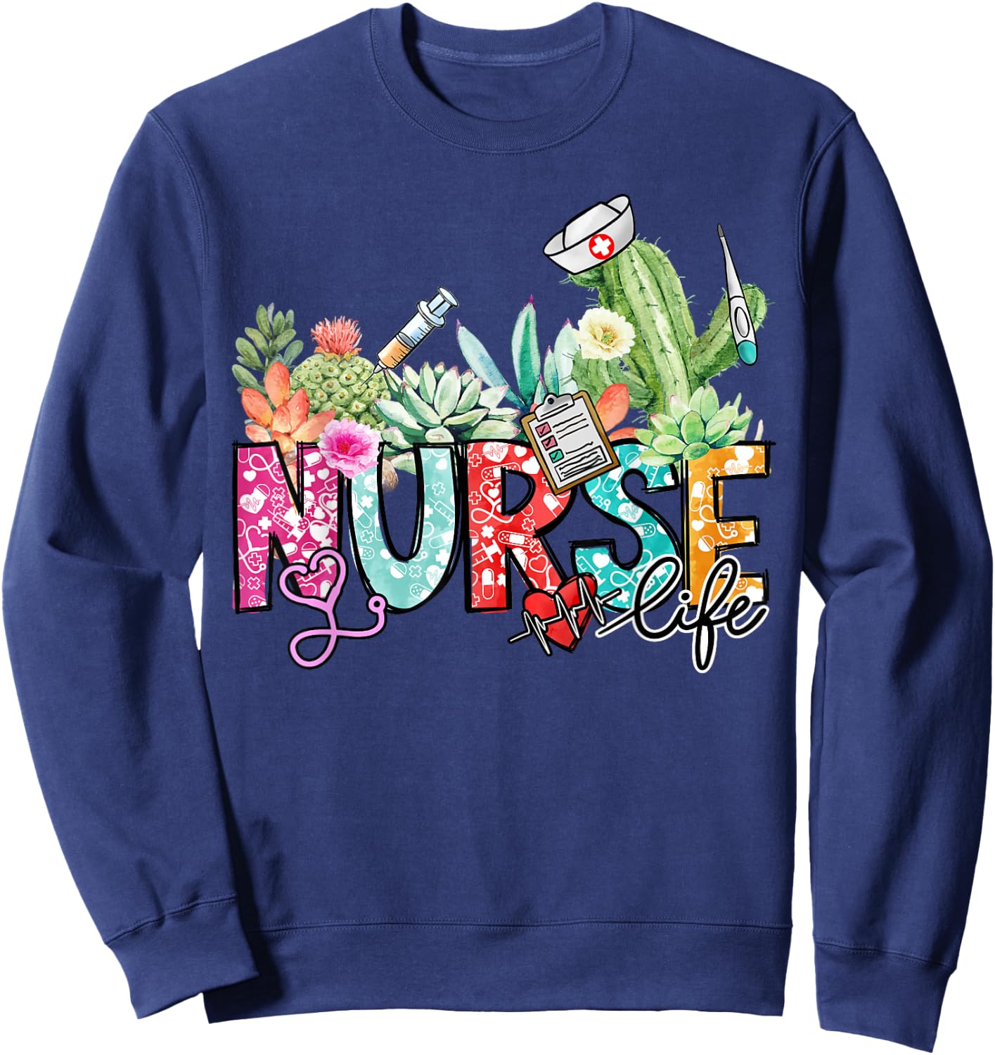 Funny Nurse Mom Cactus Lover for Professionals Nursing Sweatshirt - Sweatshirt | Navy