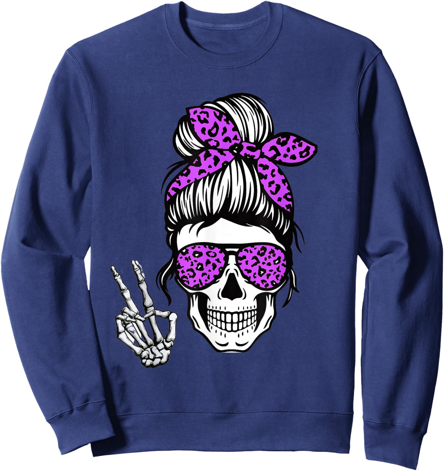 Boho Skeleton Messy Bun Bandana Halloween Apparel For Mom Sweatshirt - Sweatshirt | Navy