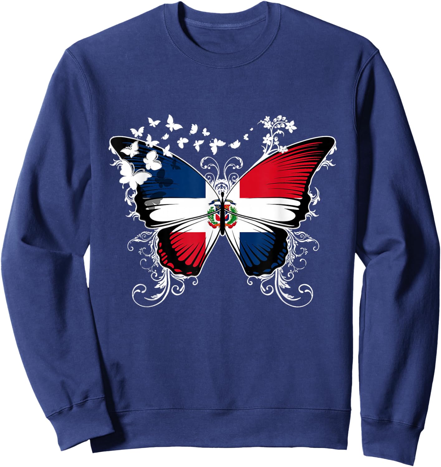 Dominican Republic Flag Shirt Butterfly Graphic T Shirt Sweatshirt - Sweatshirt | Navy