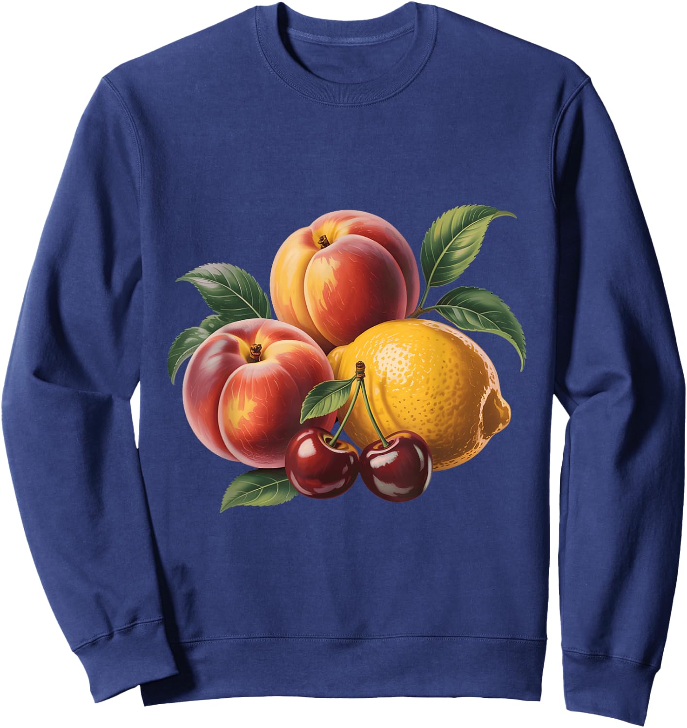 Vintage Fruit Produce Art Peaches Lemons and Cherries Sweatshirt - Sweatshirt | Navy