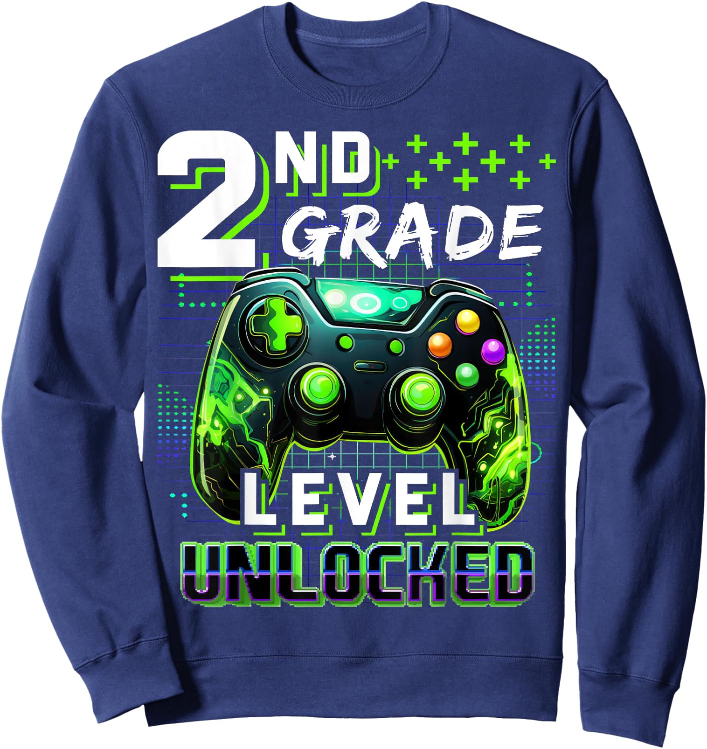 Back to School 2nd Grade Boys Gamer First Day School Level Sweatshirt - Sweatshirt | Navy