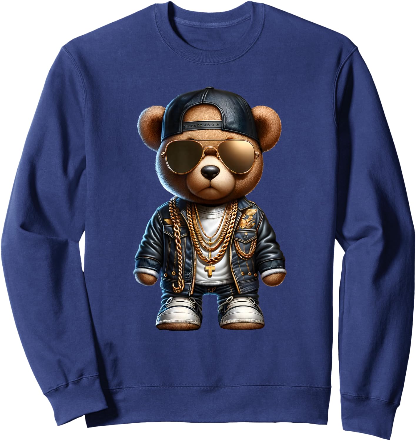 Stylish Bear with Golden Chains Sweatshirt - Sweatshirt | Navy
