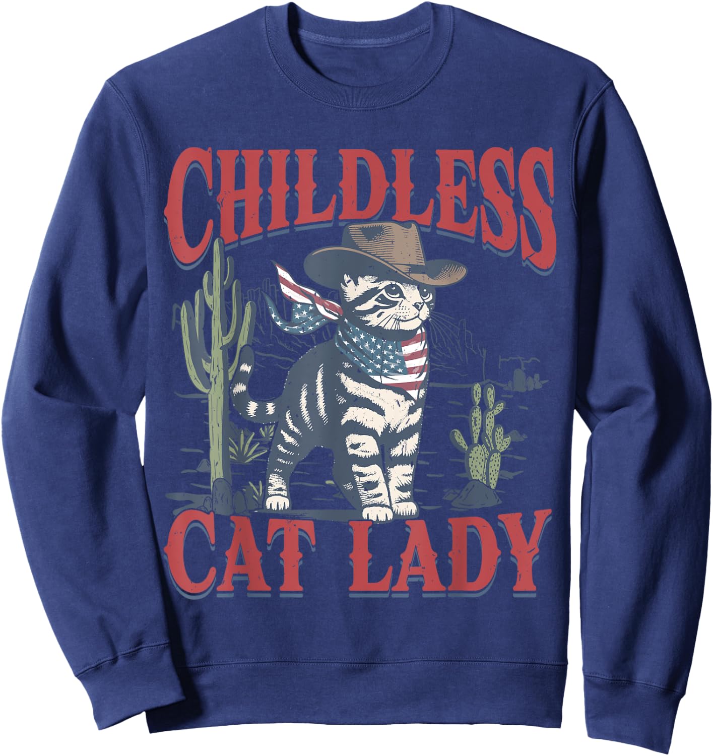 Cowboy Cat Childless Cat Lady For Kamala Election Voting Sweatshirt - Sweatshirt | Navy