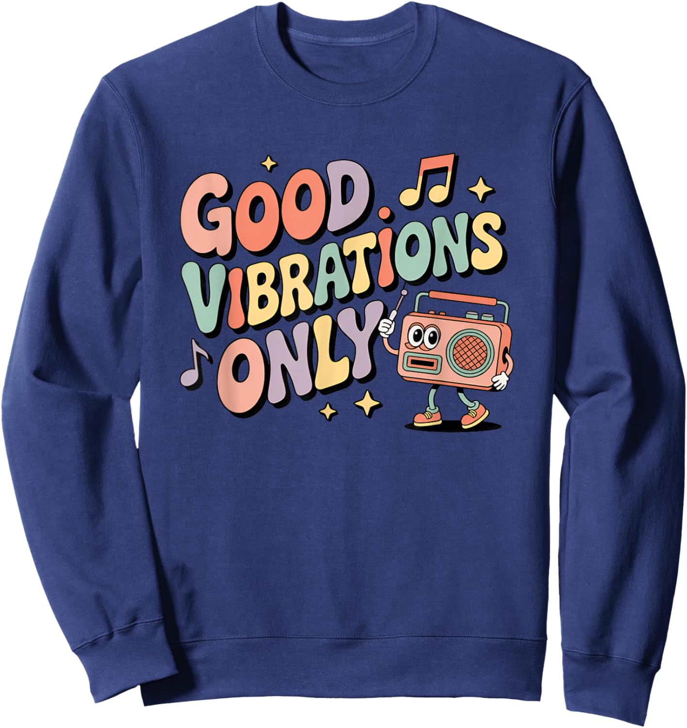 Good Vibrations Only Retro Boombox Fun Sweatshirt - Sweatshirt | Navy