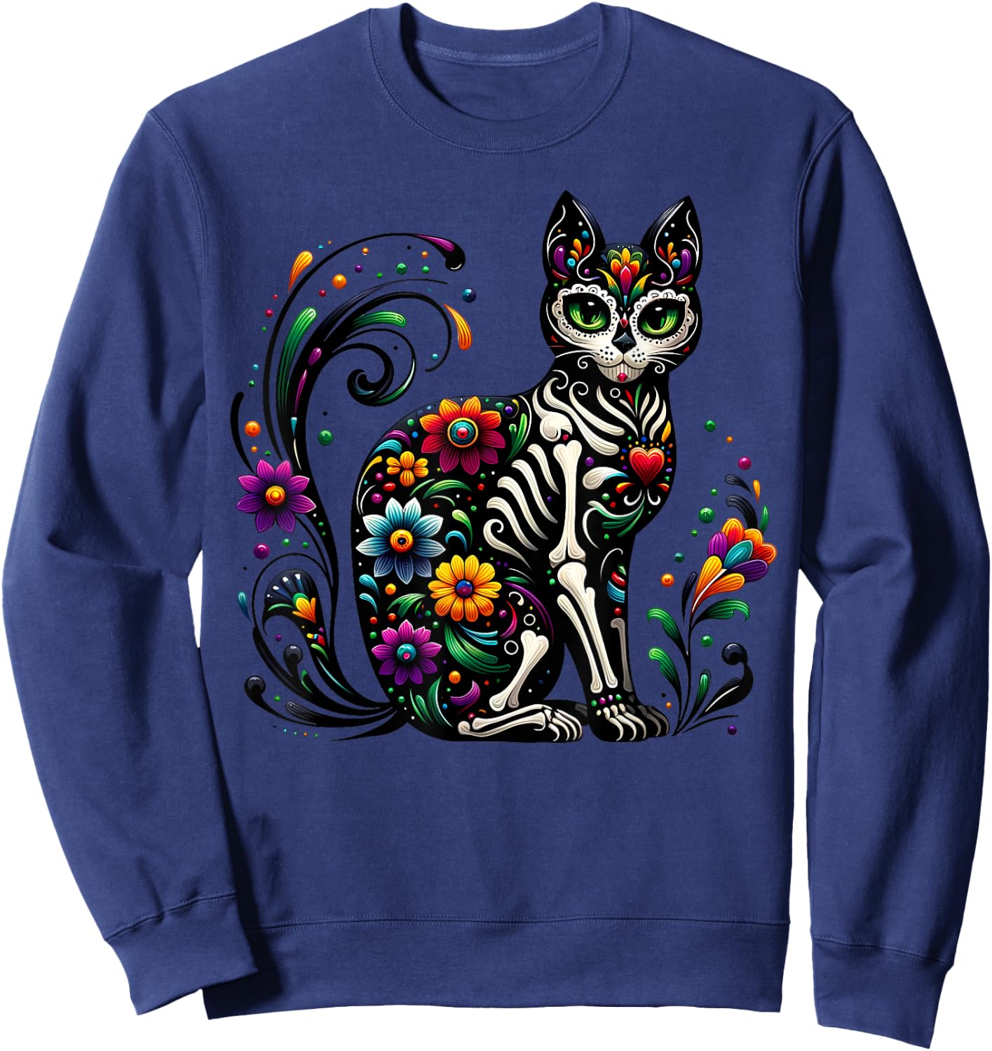 Dia De Los Muertos Cinco De Mayo Cat Sugar Skull Men Women Sweatshirt - Sweatshirt | Navy