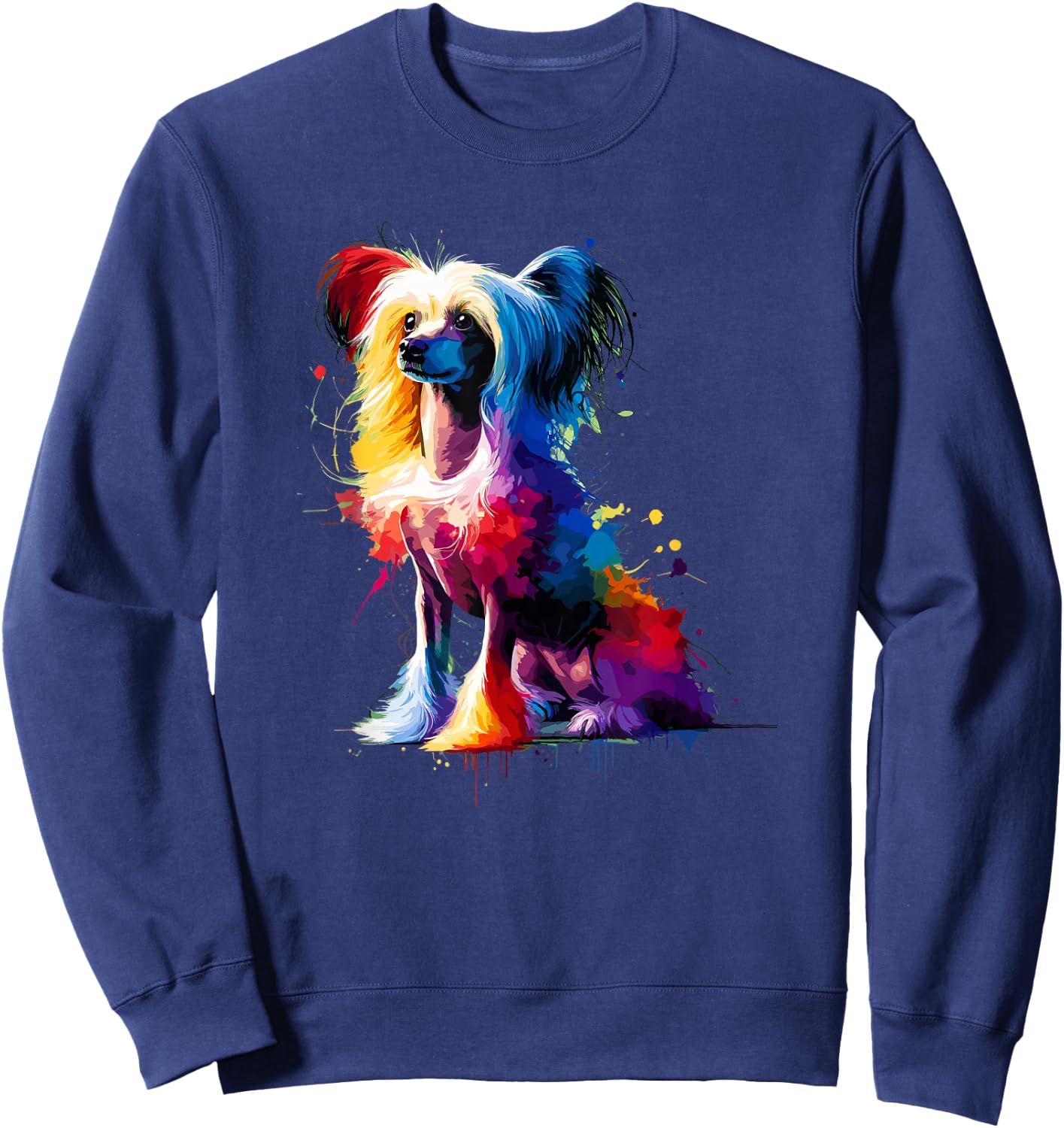 Colorful Splash Art Chinese Crested Dog Crestie Sweatshirt - Sweatshirt | Navy