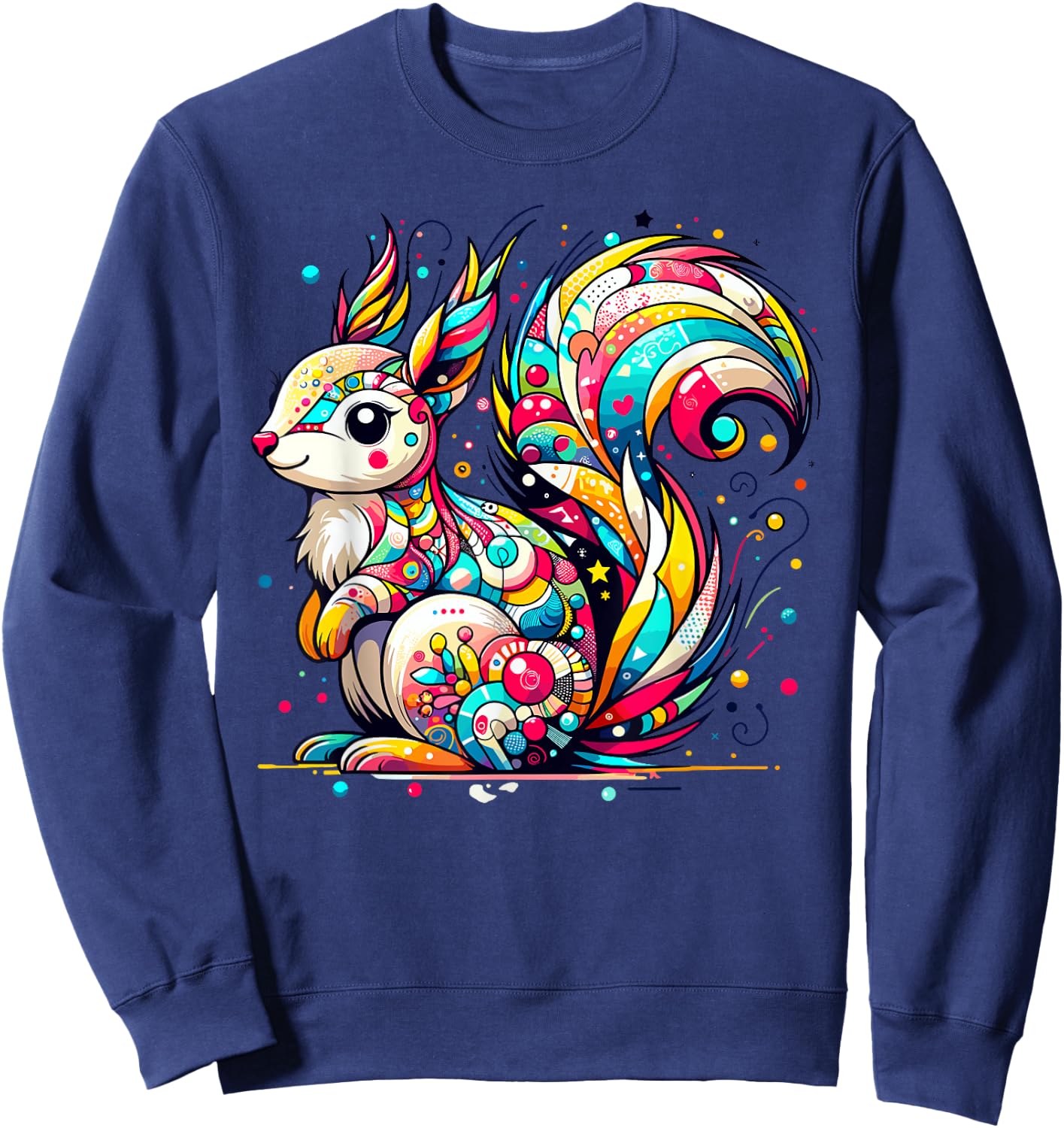 Hobicore Aesthetic Squirrel Lover Shirt Colorful Squirrel Sweatshirt - Sweatshirt | Navy