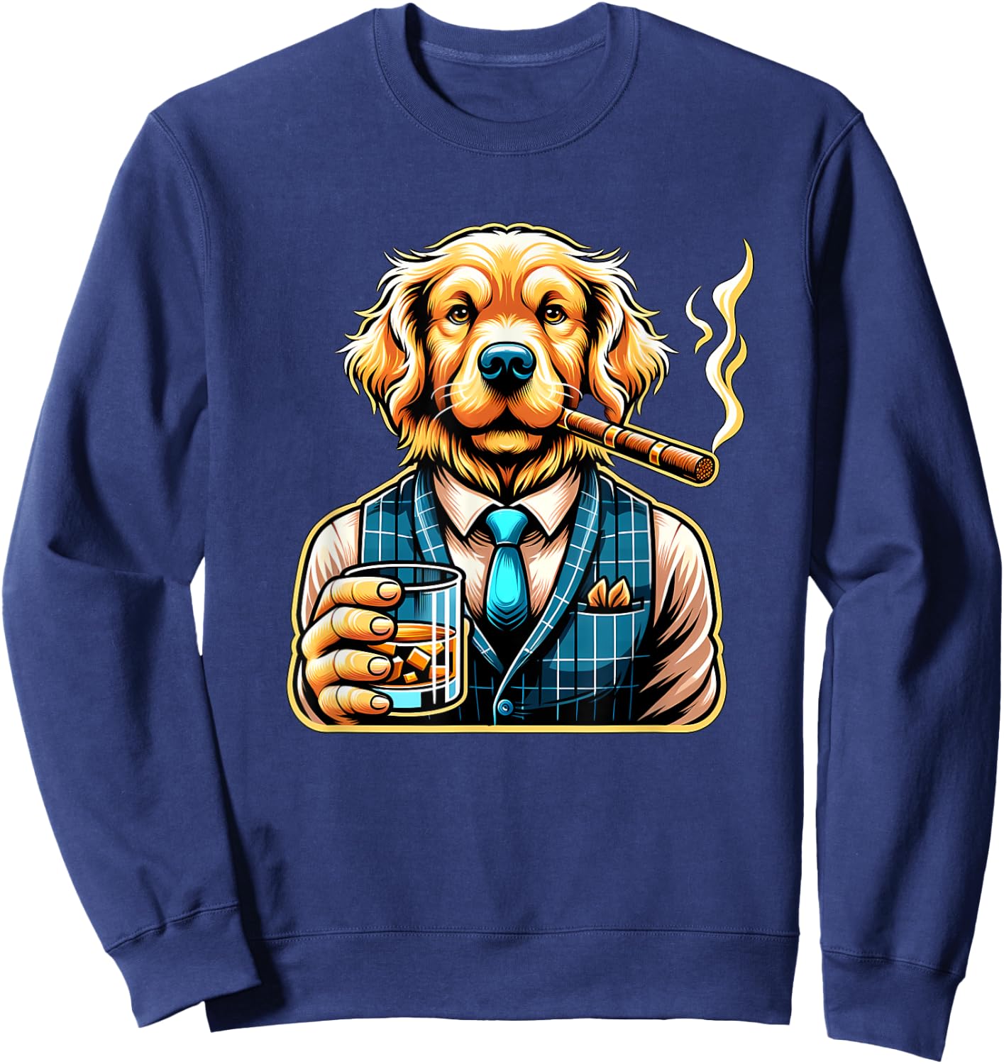 Golden Retriever Dog Cigar And Whiskey Women Sweatshirt - Sweatshirt | Navy