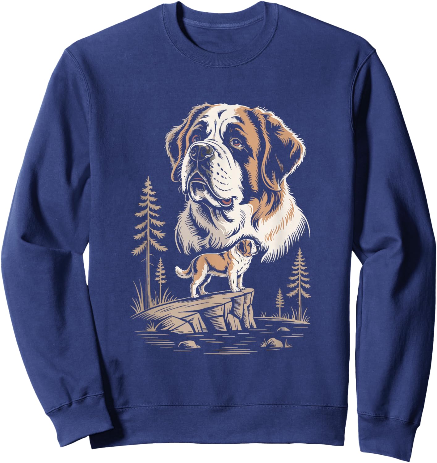 Majestic Saint Bernard Dog Mountain Lake Scene Sweatshirt - Sweatshirt | Navy