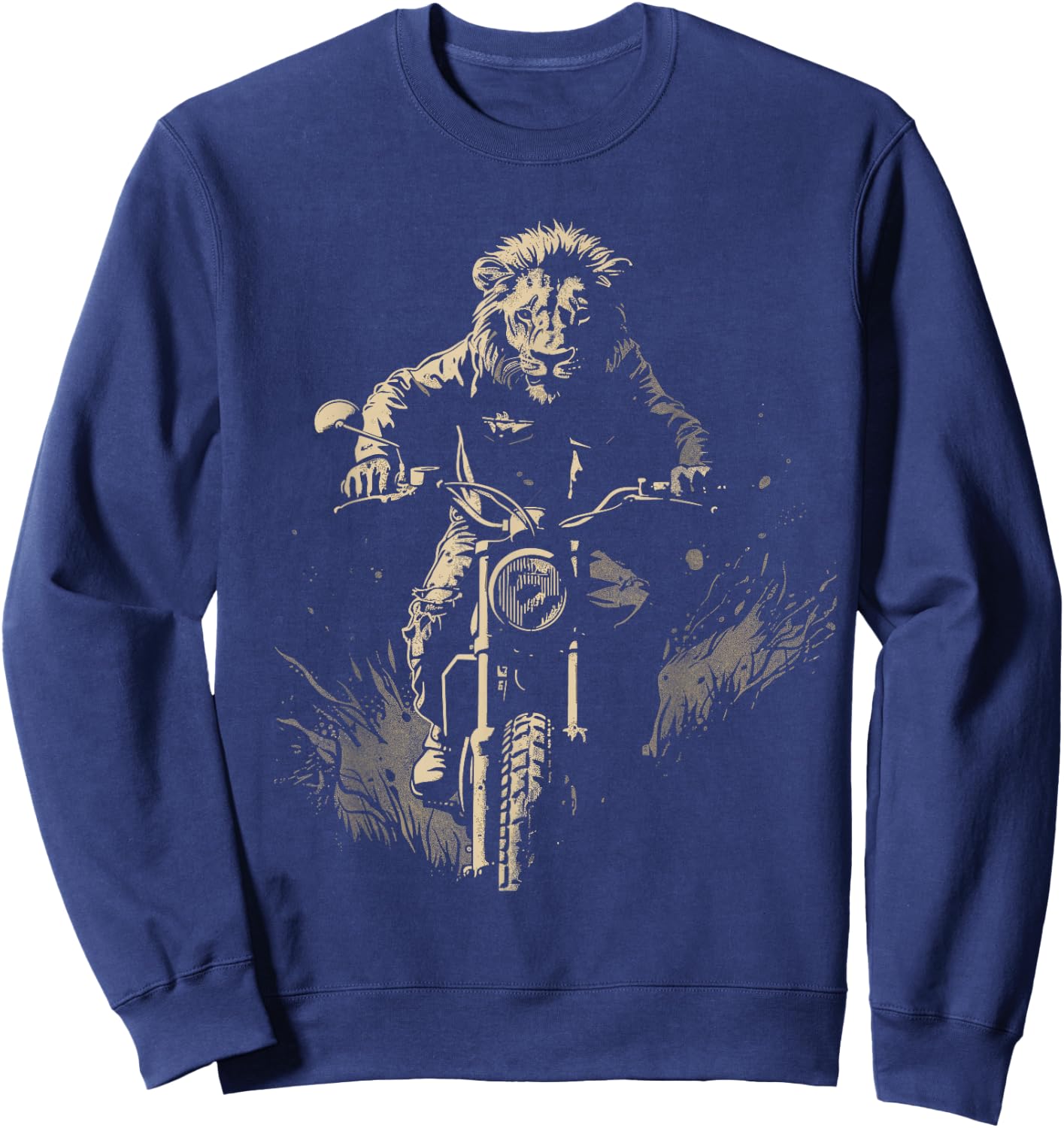 Lion Motorcycle Adventure Biker Riding Animal Rider Wildlife Sweatshirt - Sweatshirt | Navy
