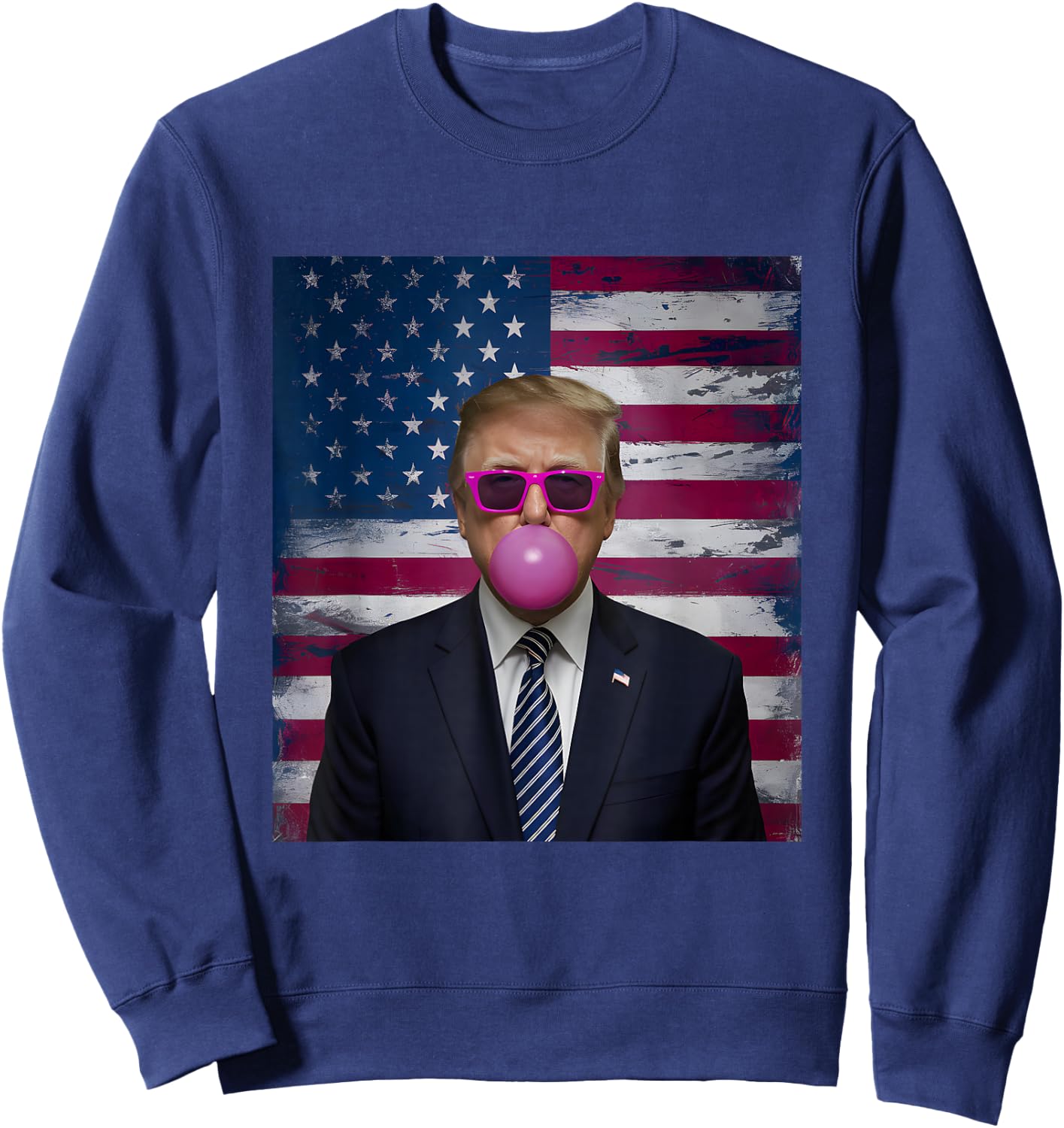 Pink Sunglasses Trump Bubble Gum 2024 USA Flag Vintage Sweatshirt - Sweatshirt | Navy