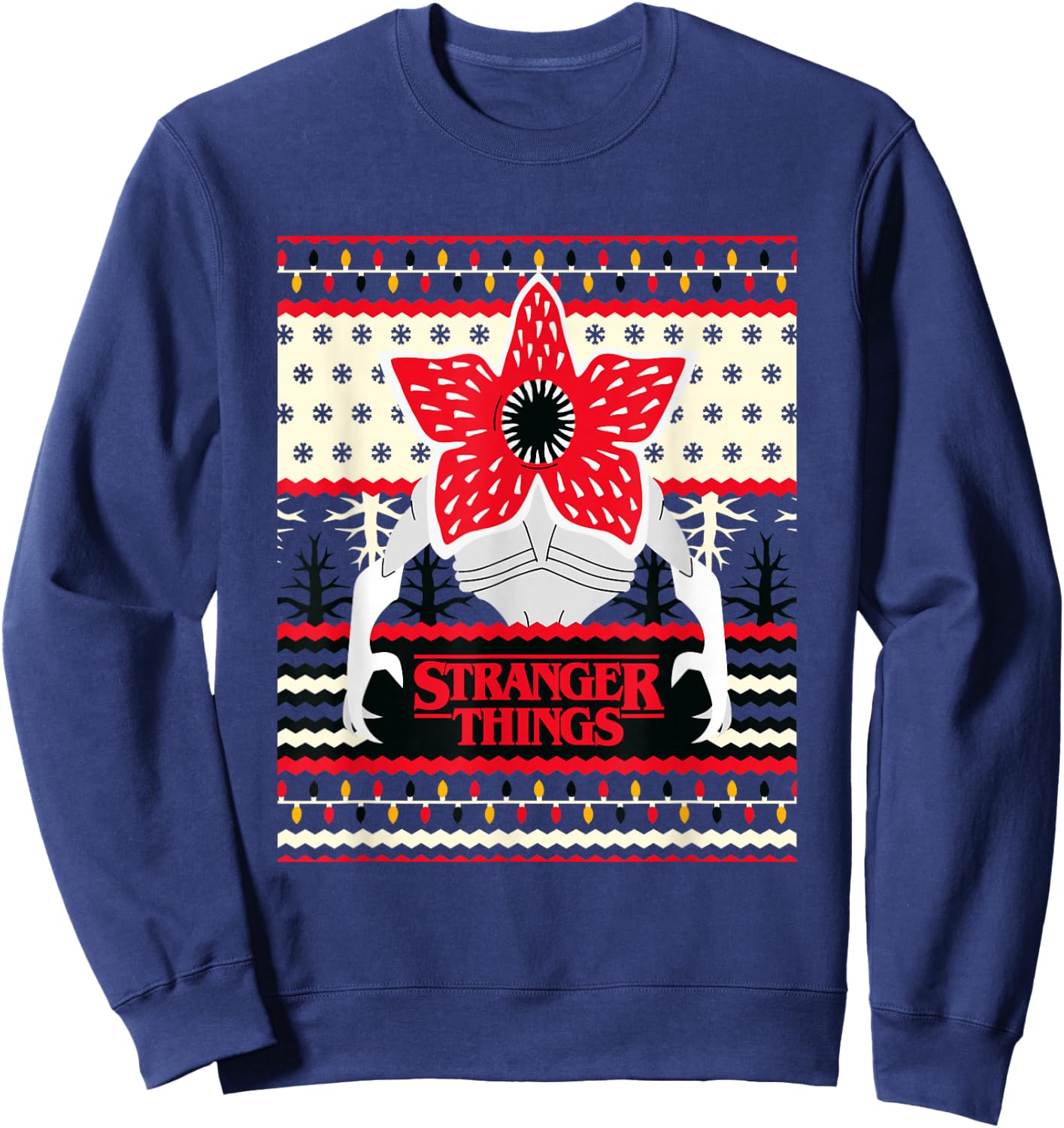 Stranger Things Christmas Epic Demogorgon Chest Ugly Sweater Sweatshirt - Sweatshirt | Navy