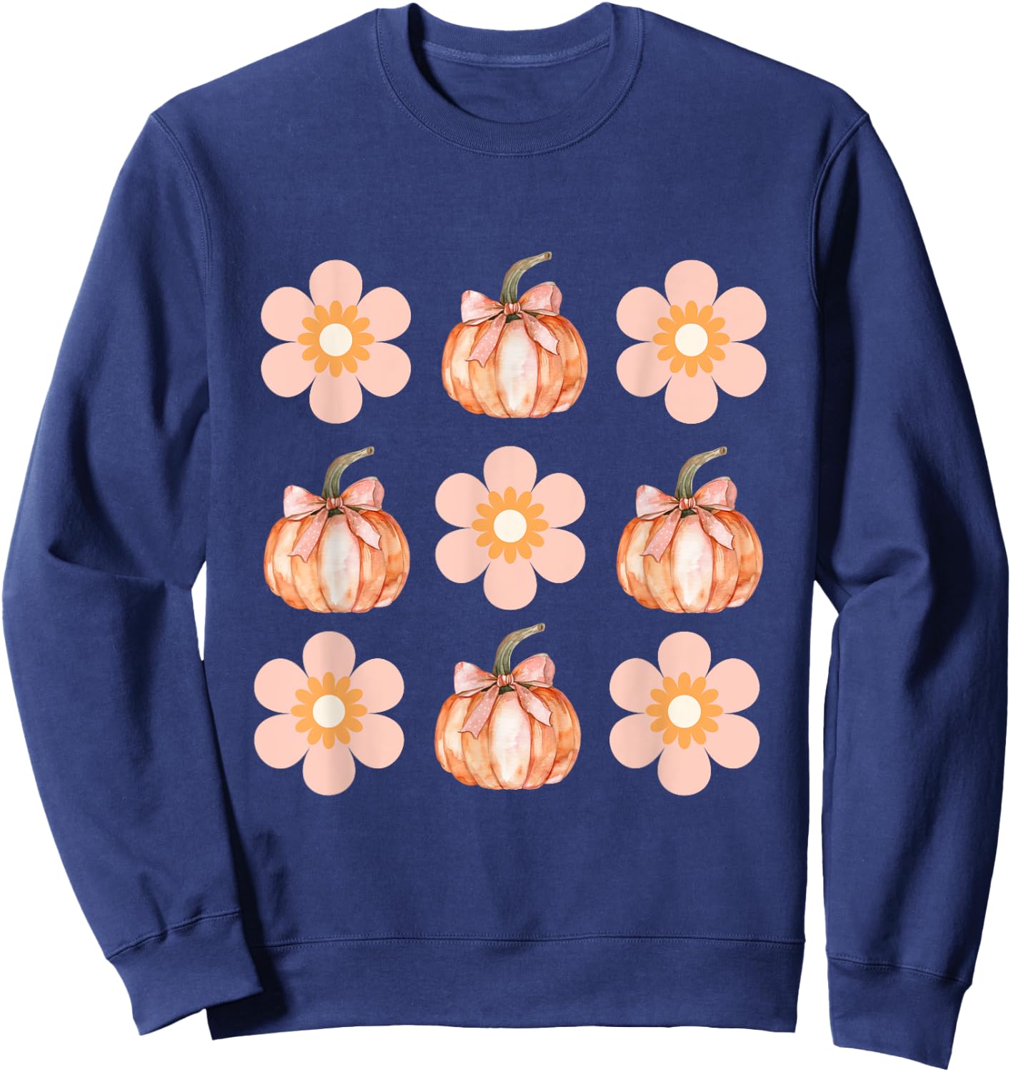 Floral pumpkin Cute Halloween Pumpkin and daisy coquette bow Sweatshirt - Sweatshirt | Navy