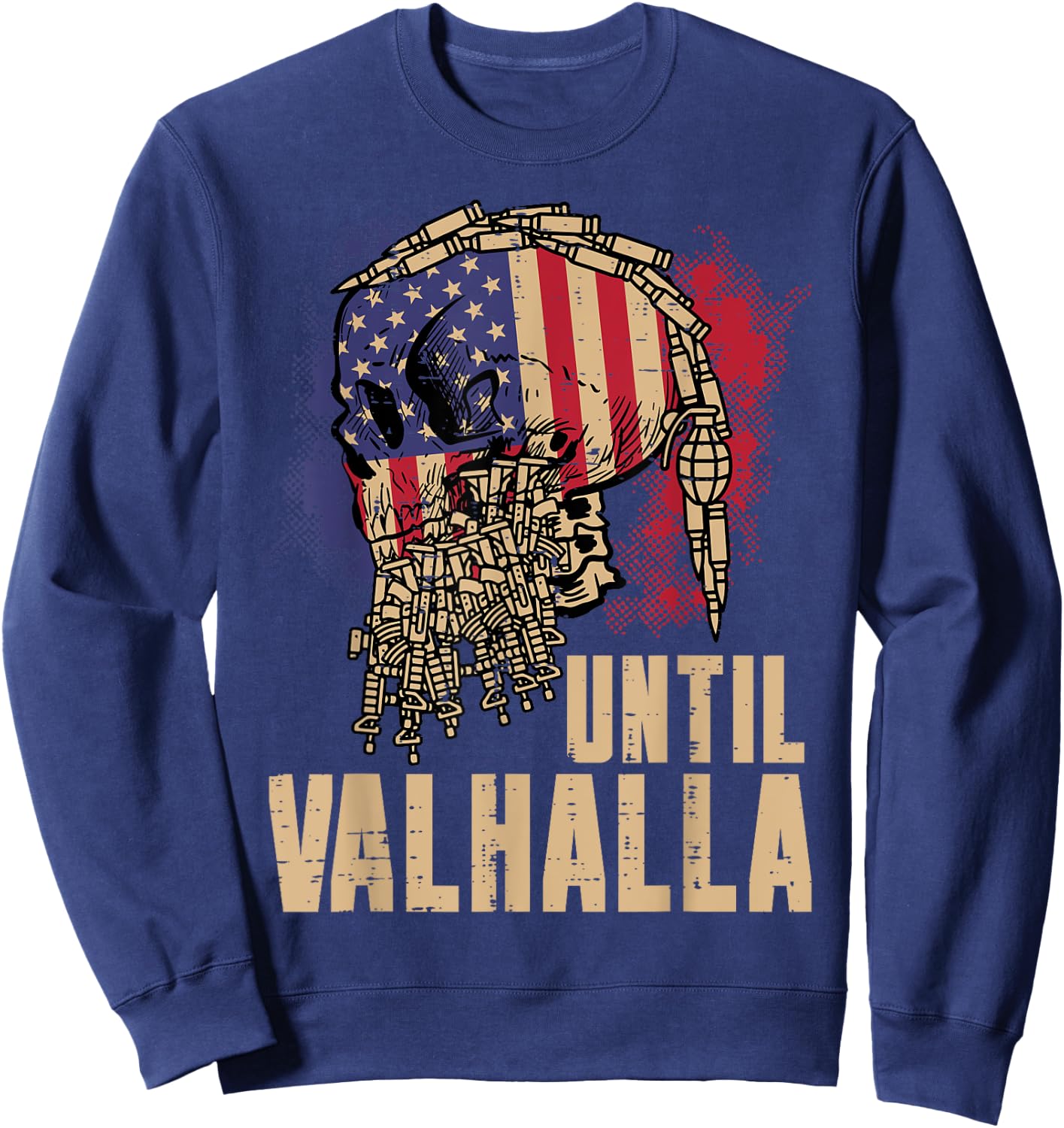 Viking Skull US Flag Until Valhalla Norse Mythology Dad Men Sweatshirt - Sweatshirt | Navy