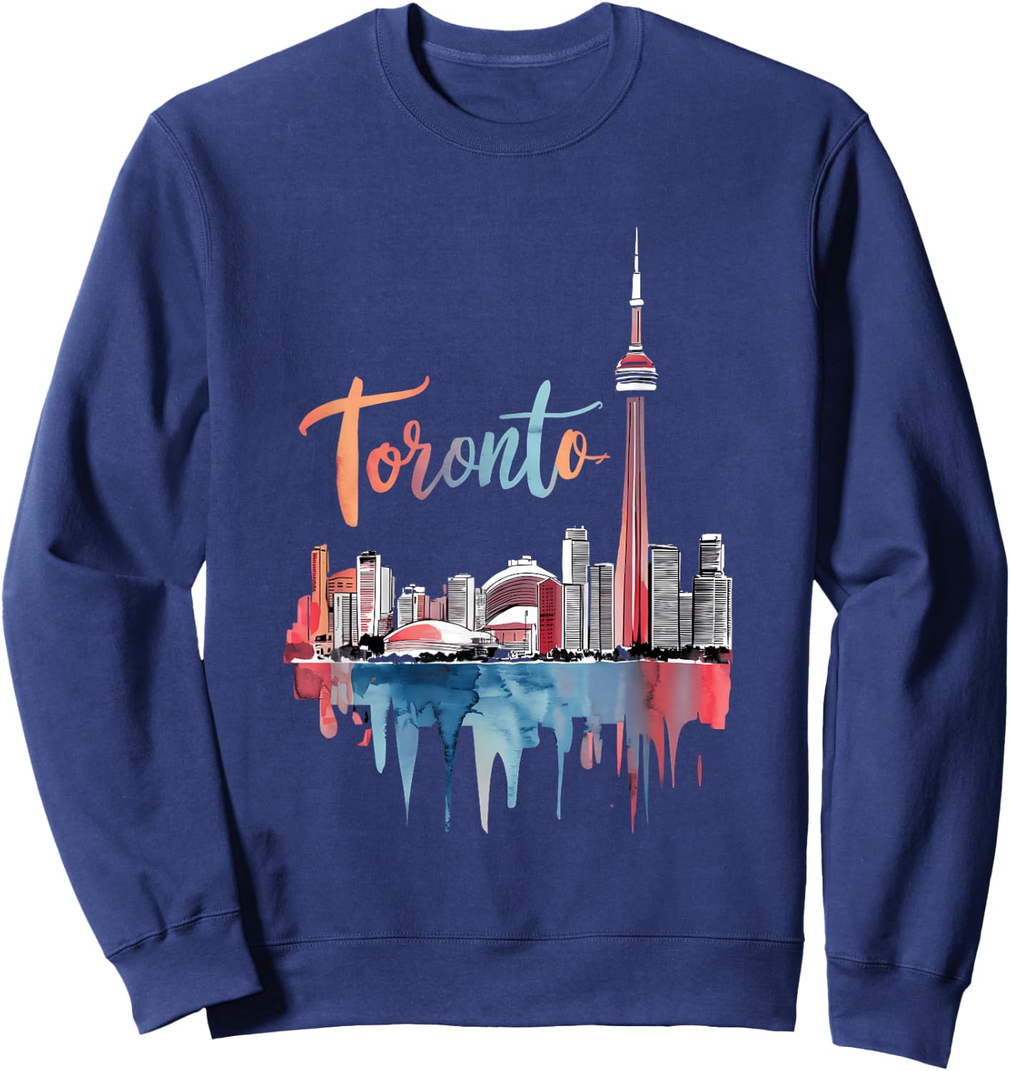 Toronto Watercolor Skyline with CN Tower Vibrant Cityscape Sweatshirt - Sweatshirt | Navy