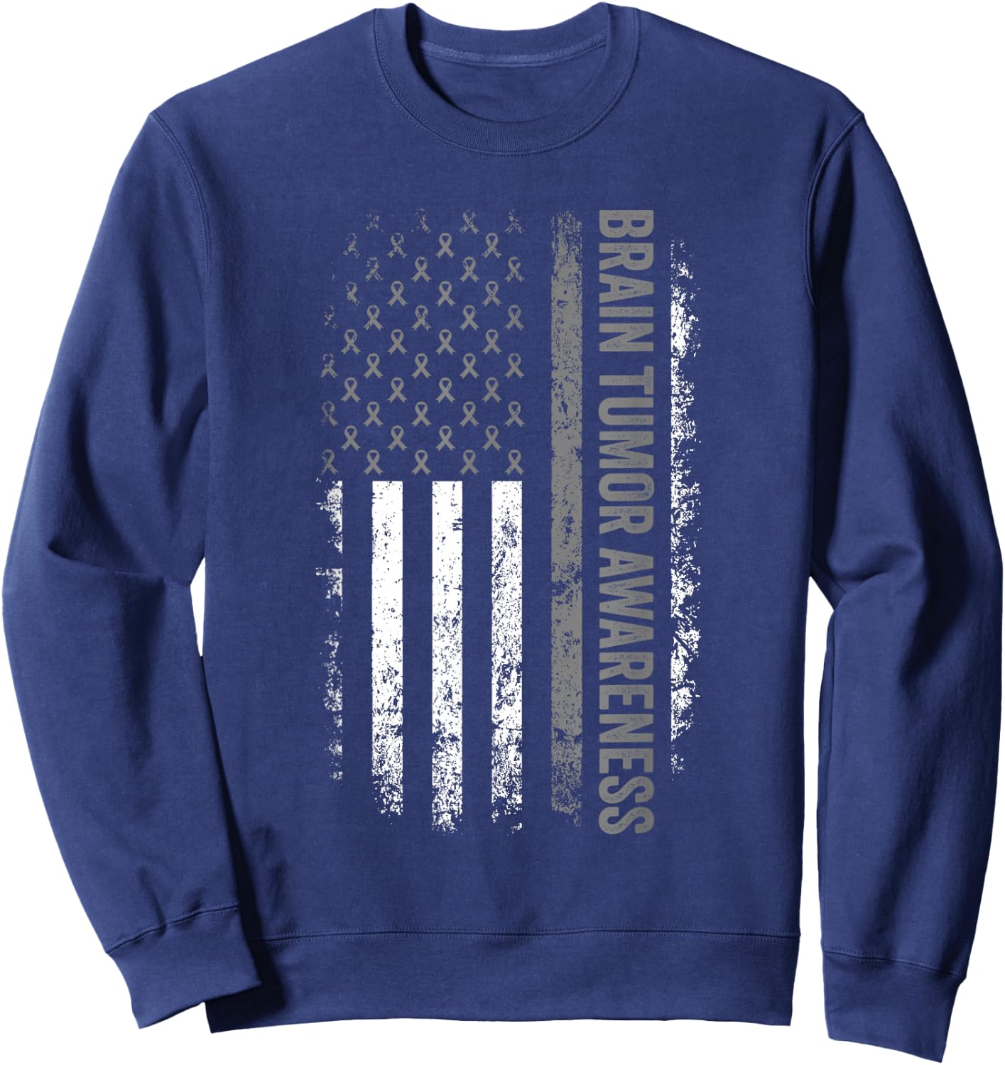 Brain Cancer Design American Flag Brain Tumor Awareness Sweatshirt - Sweatshirt | Navy