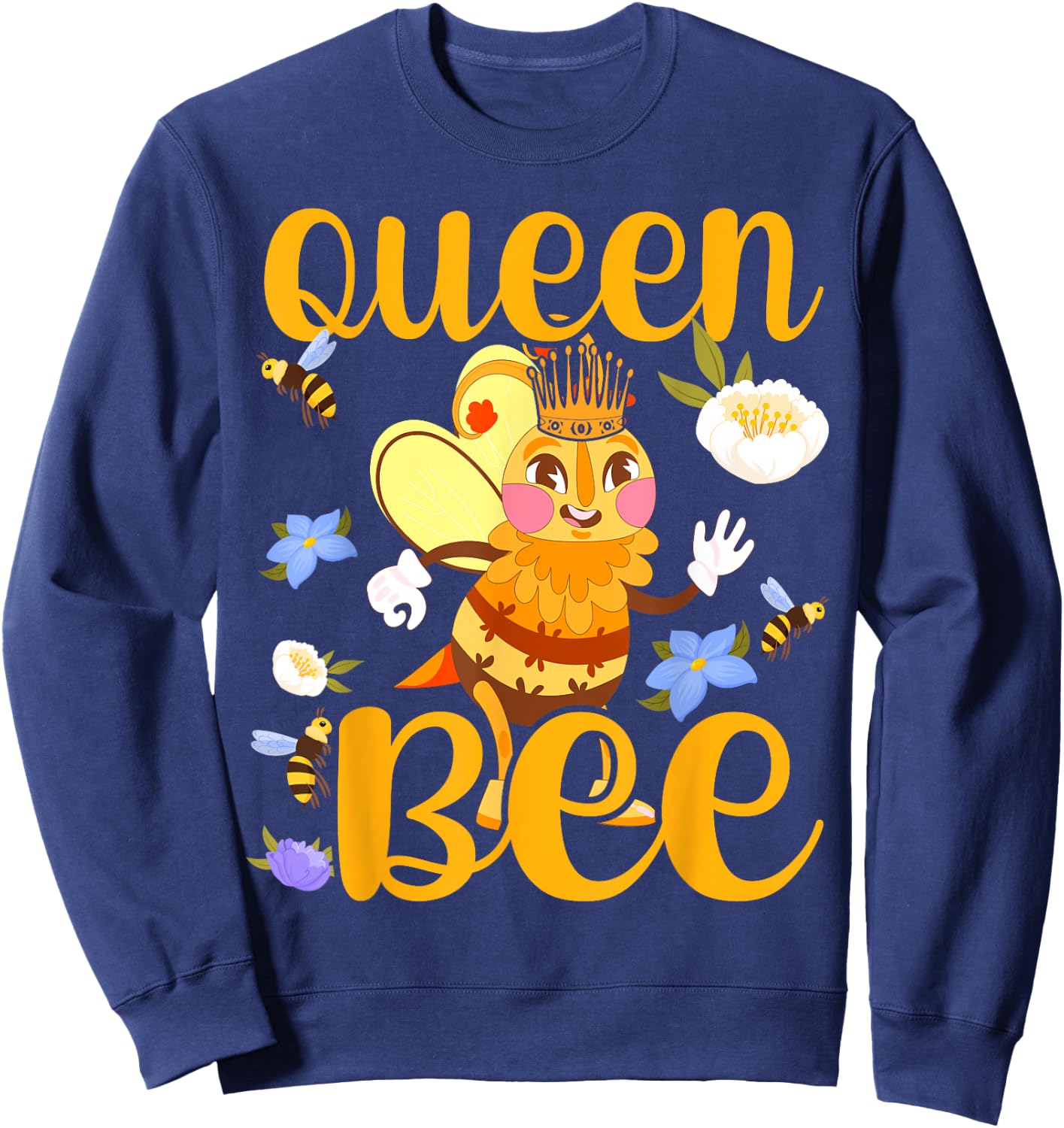 Queen Bee Crown Women Girls Mom Wife Daughter Honeybee Sweatshirt - Sweatshirt | Navy