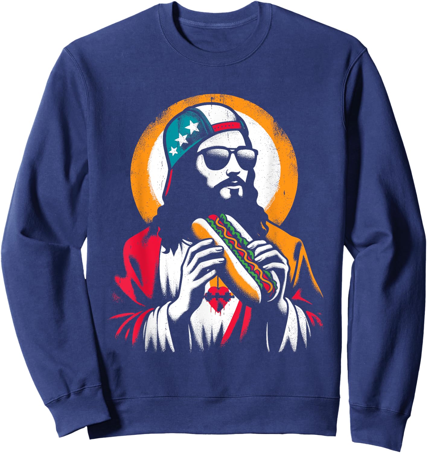 Jesus Eating Hot Dog - Funny Christian Religious Hot Dogs Women Girls Kids Sweatshirt - Sweatshirt | Navy