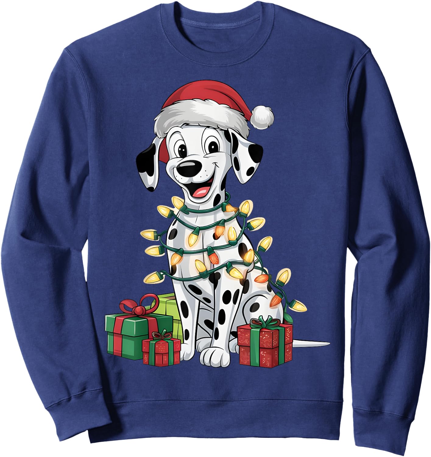 Dalmatian Xmas Lighting Santa Hat Dalmatian Dog Christmas Men Women Kids Sweatshirt - Sweatshirt | Navy