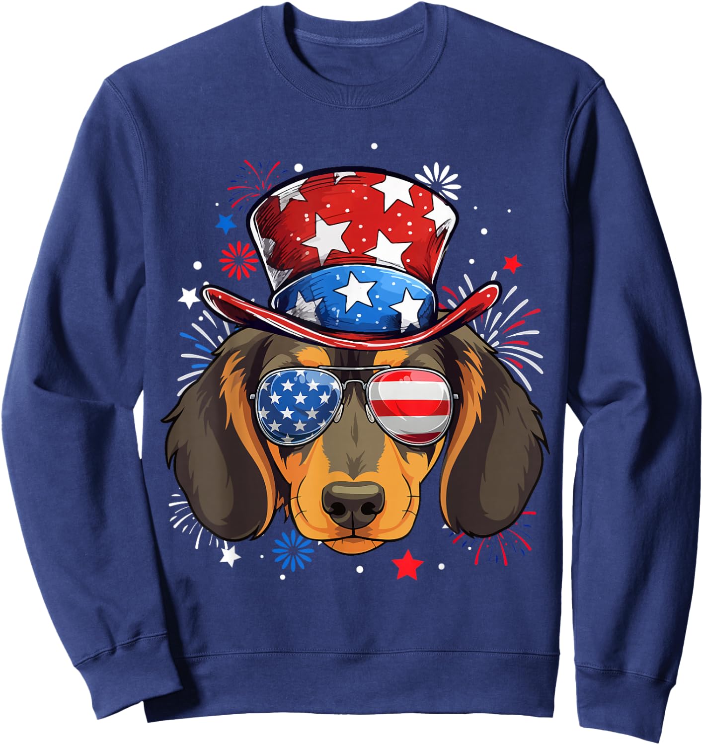 Dachshund Patriotic USA Flag 4th Of July Dog Lover Sweatshirt - Sweatshirt | Navy
