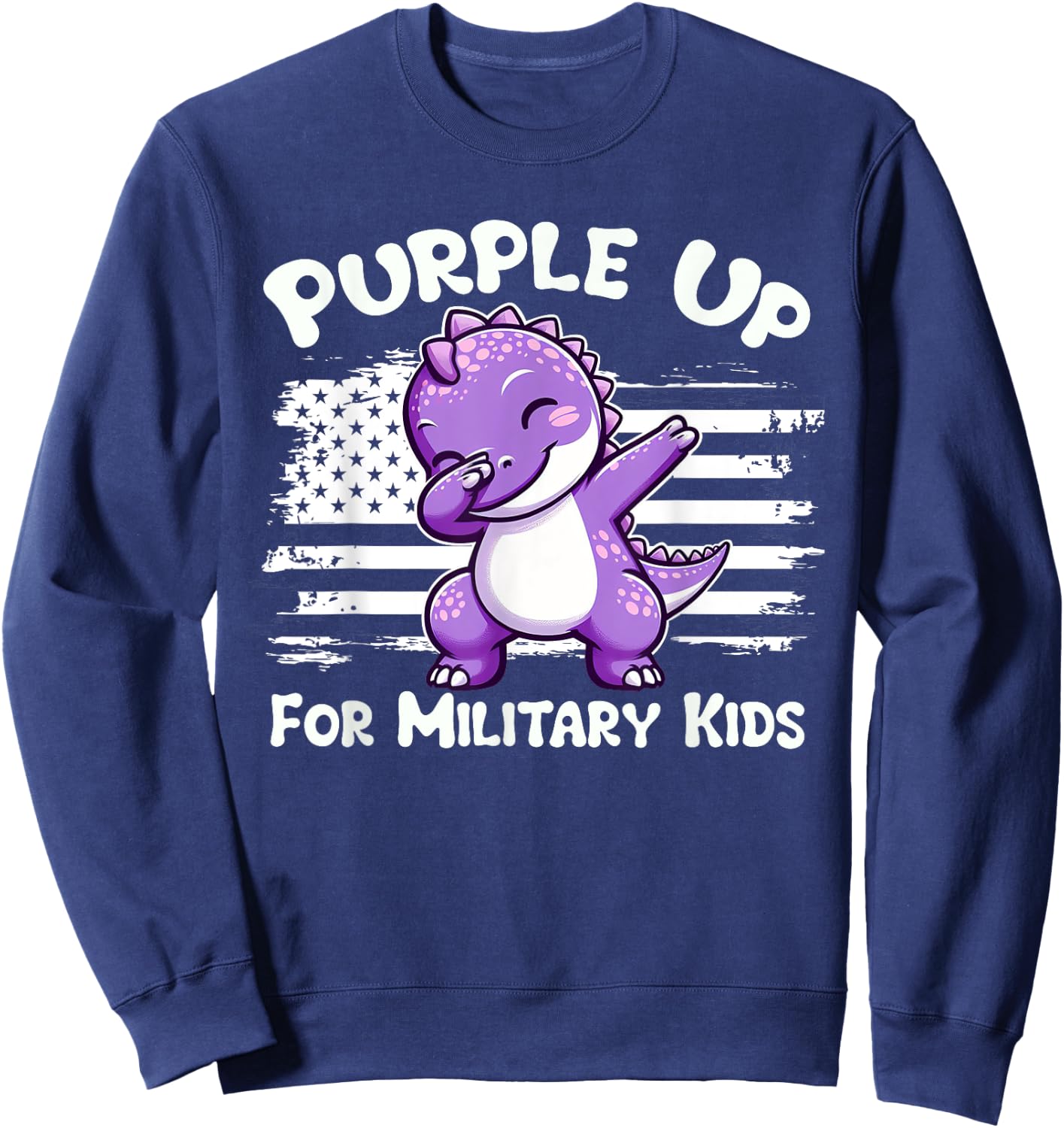 Dabbing Dinosaur Purple Up for Military Kids Military Child Sweatshirt - Sweatshirt | Navy