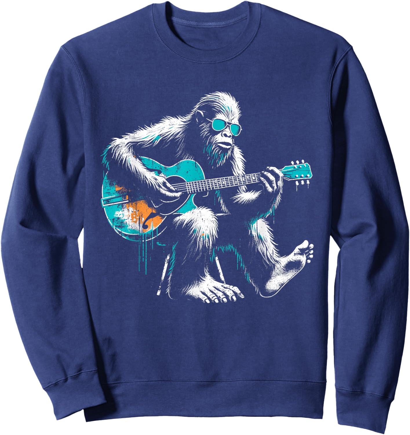 Bigfoot Guitarist - Funny Guitar Music Sasquatch Lover Sweatshirt - Sweatshirt | Navy