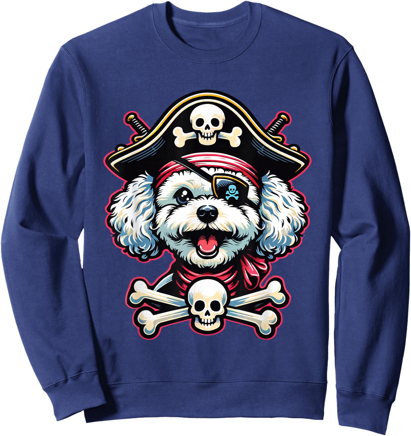Maltese Poodle Sea Dog Pirate Dog Funny Captain Halloween Sweatshirt - Sweatshirt | Navy
