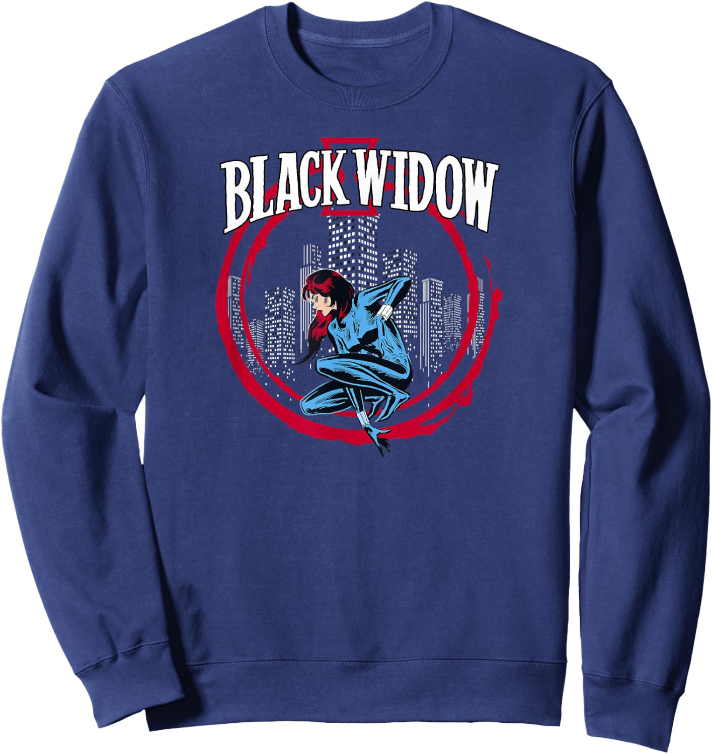 Marvel Avengers Black Widow Red Circle Skyline Portrait Sweatshirt - Sweatshirt | Navy