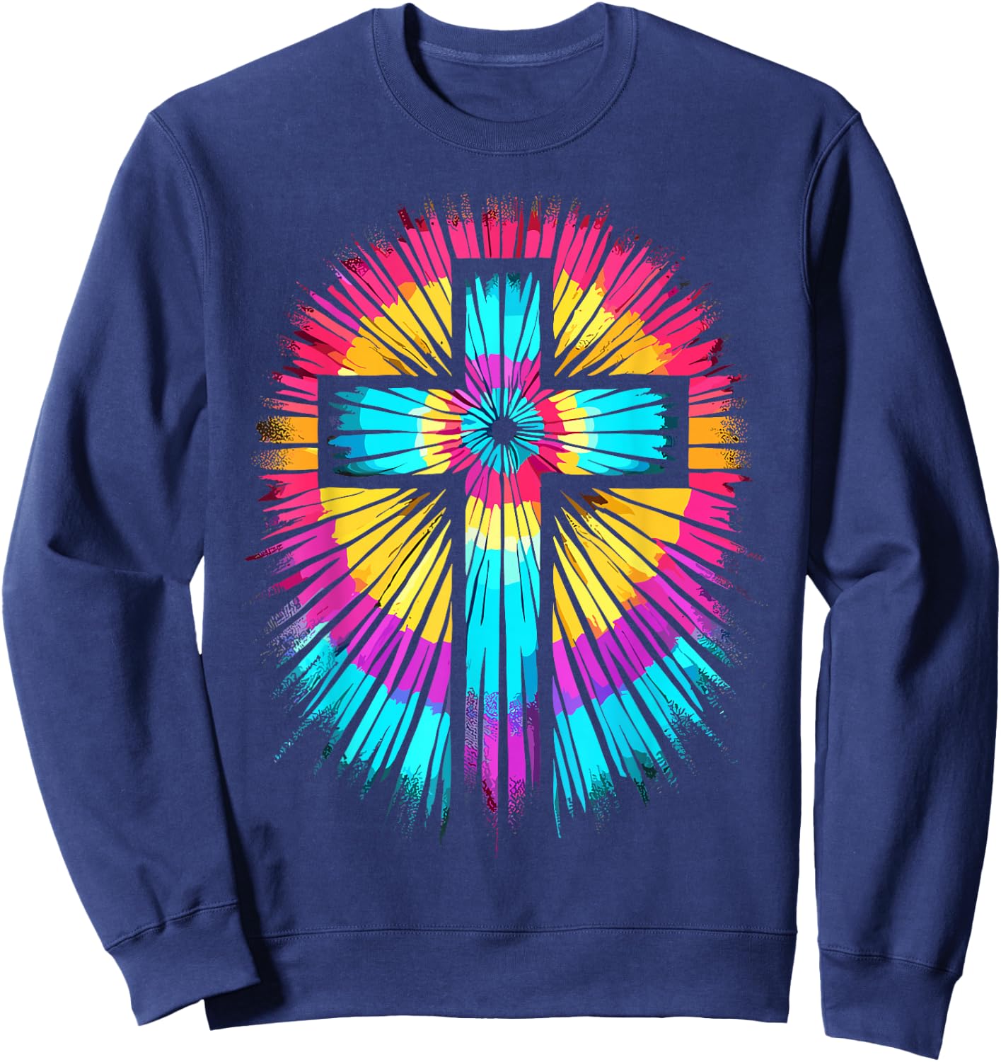 Vibrant Tie Dye Cross Christian Apparel Cross Sweatshirt - Sweatshirt | Navy