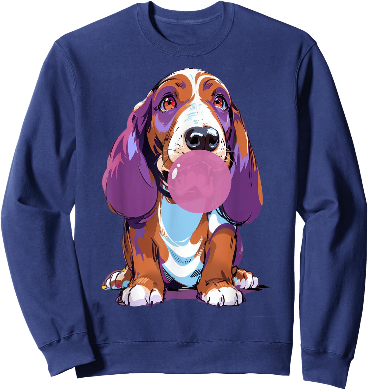 Basset Hound Blowing Bubblegum Playful Design Sweatshirt - Sweatshirt | Navy