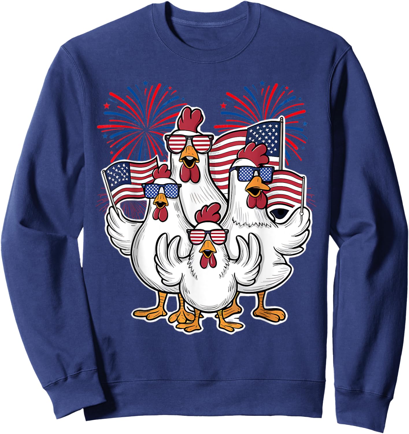 Chicken Fourth of July Patriotic USA Flag 4th July Chicken Sweatshirt - Sweatshirt | Navy