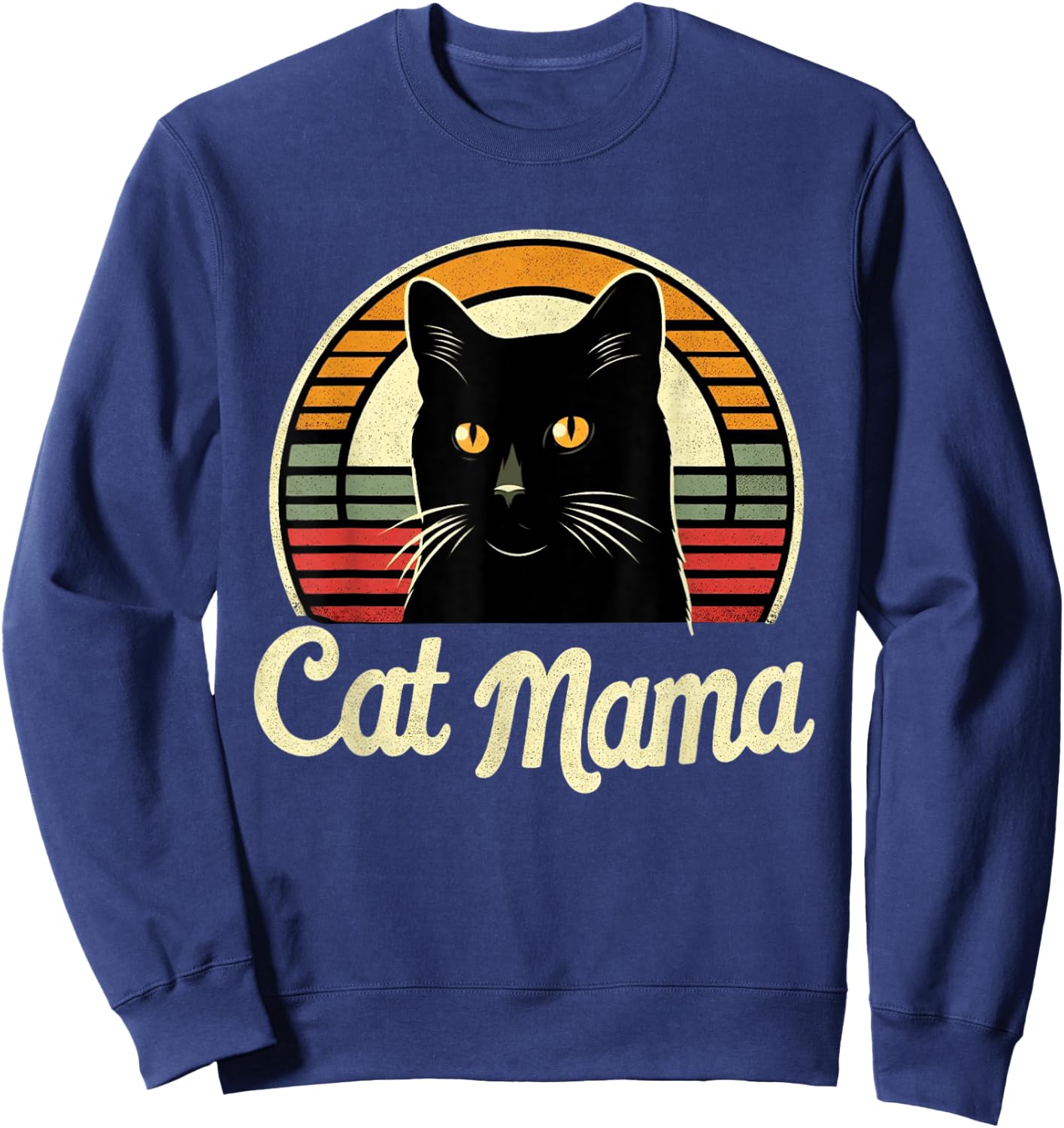 Cat Mama Cool Black Cat Mother's Day Retro Cat Mom Sweatshirt - Sweatshirt | Navy
