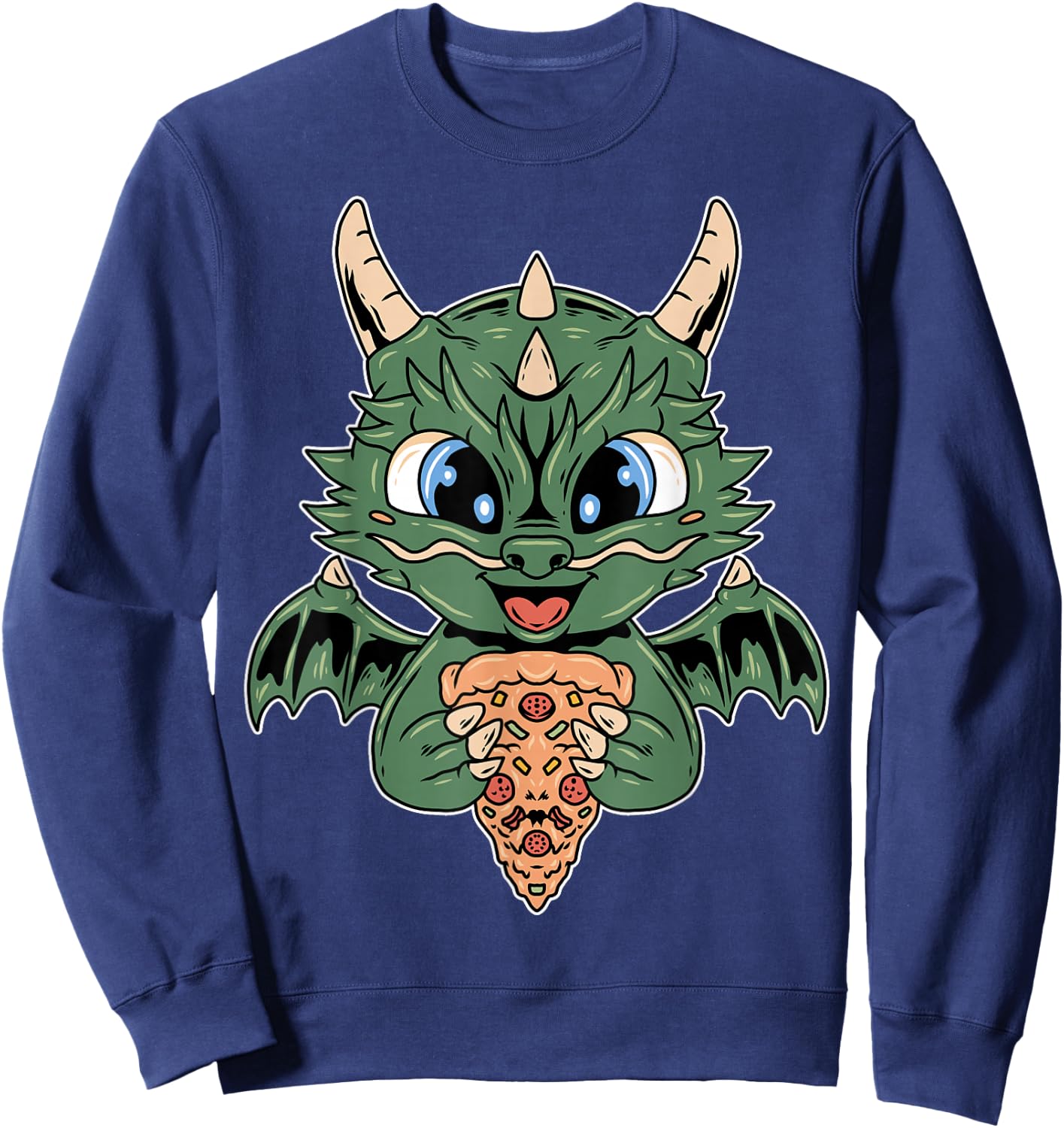 Mythical Kawaii Dragon Wings Pizza Fantasy Sweatshirt - Sweatshirt | Navy