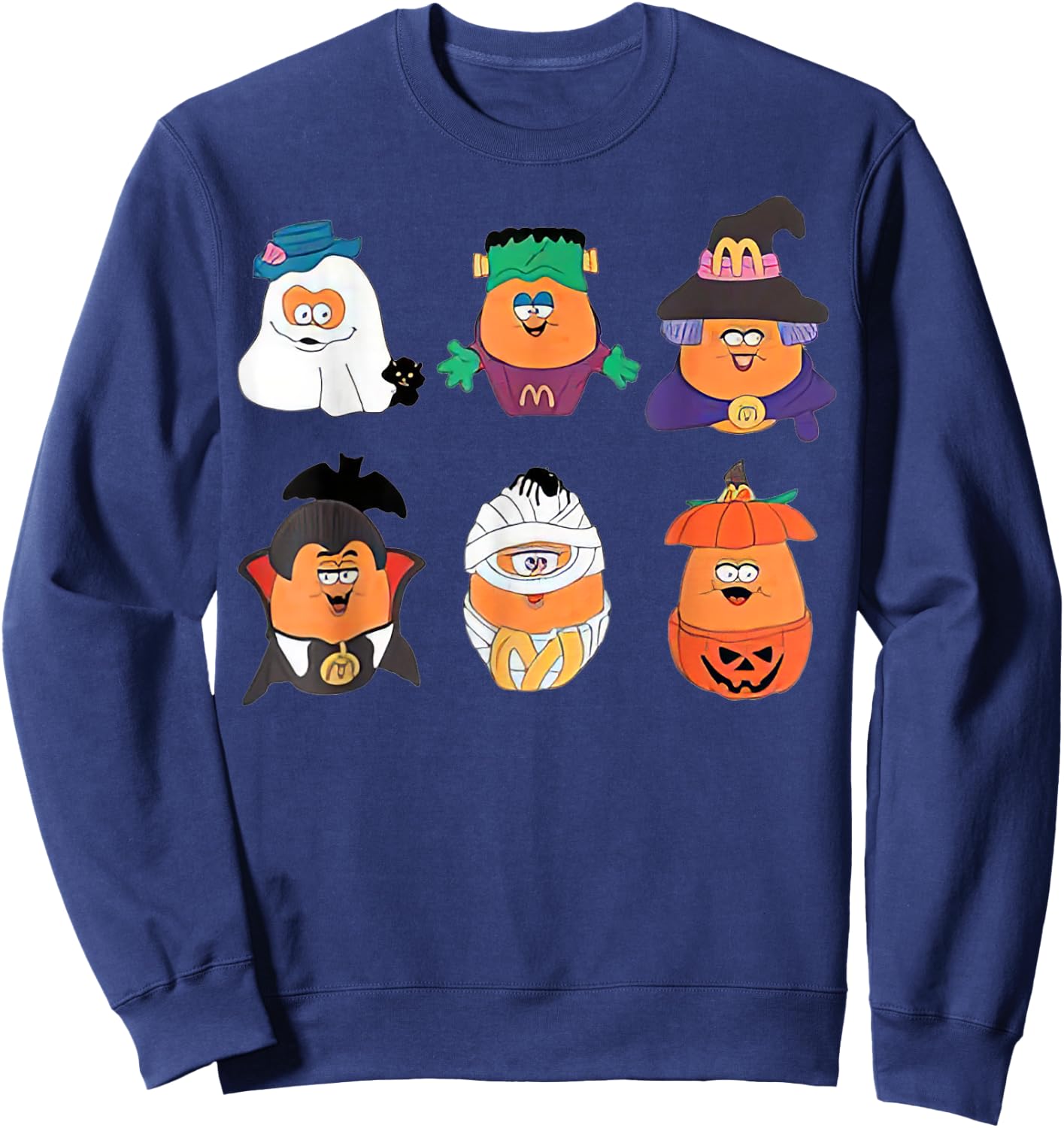 Chicken Nugget Halloween Retro 90S Pumpkin Boo Sweatshirt - Sweatshirt | Navy