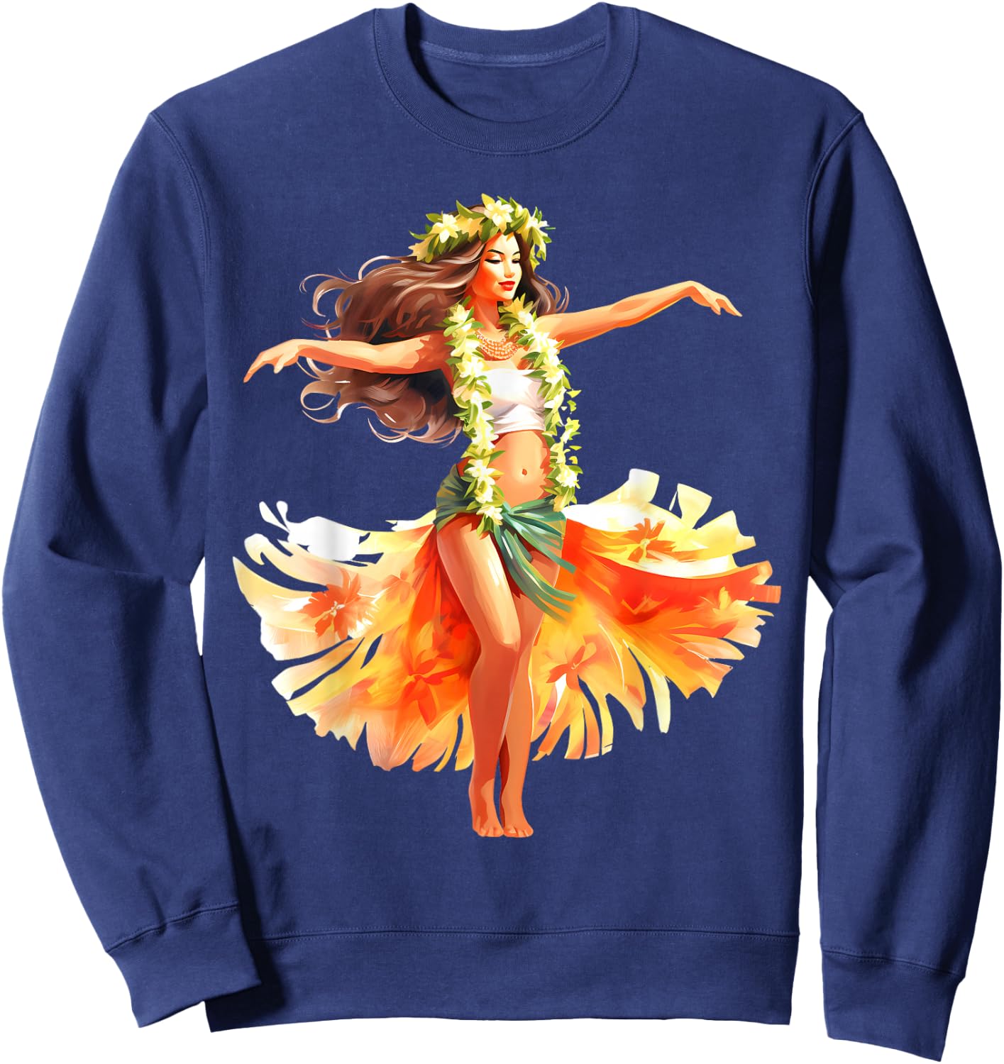 Hula Pin-Up Girl x Pretty Hawaiian Girl Watercolor Sweatshirt - Sweatshirt | Navy