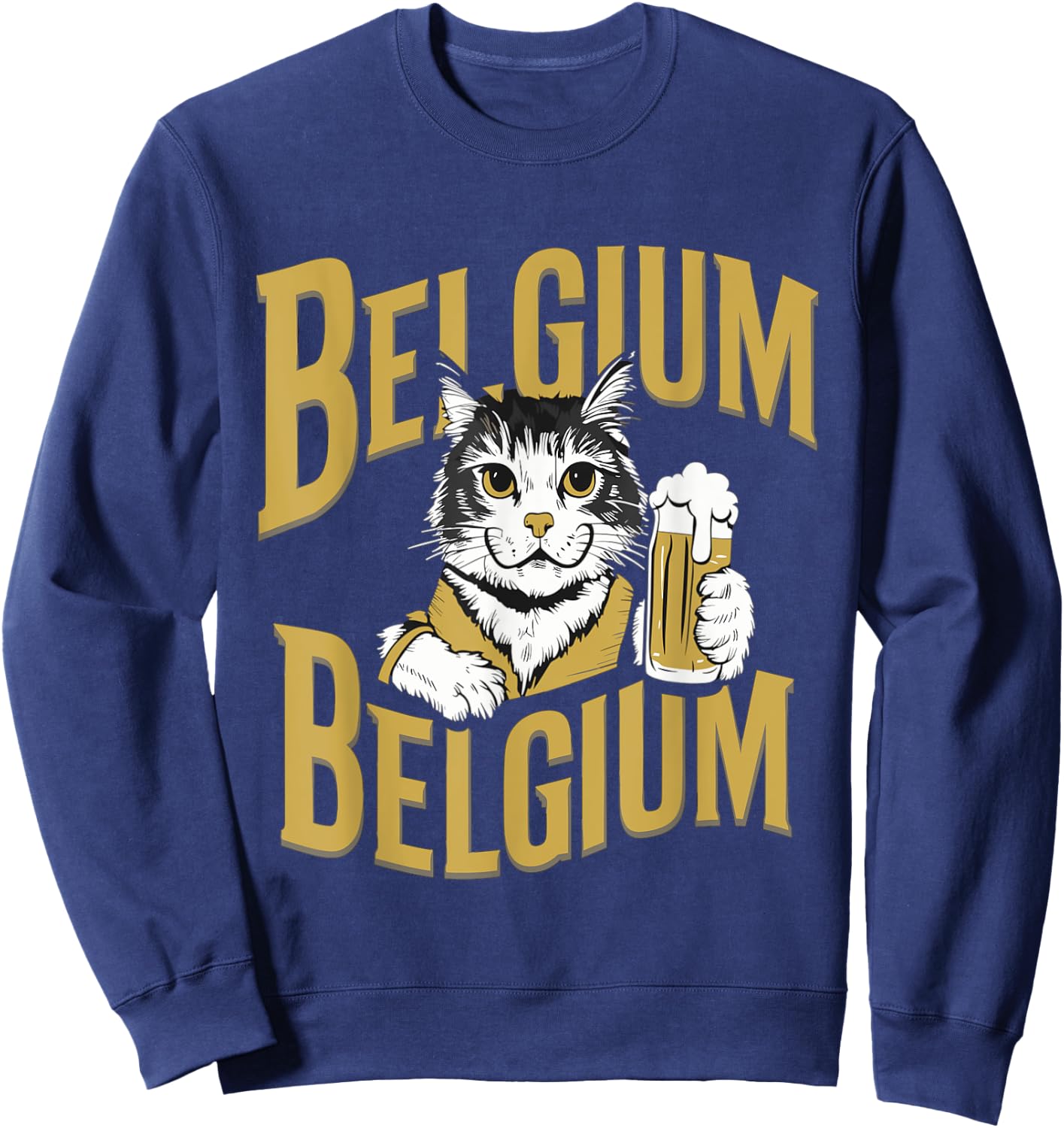 Retro Cat Beer Travel to Belgium Sweatshirt - Sweatshirt | Navy