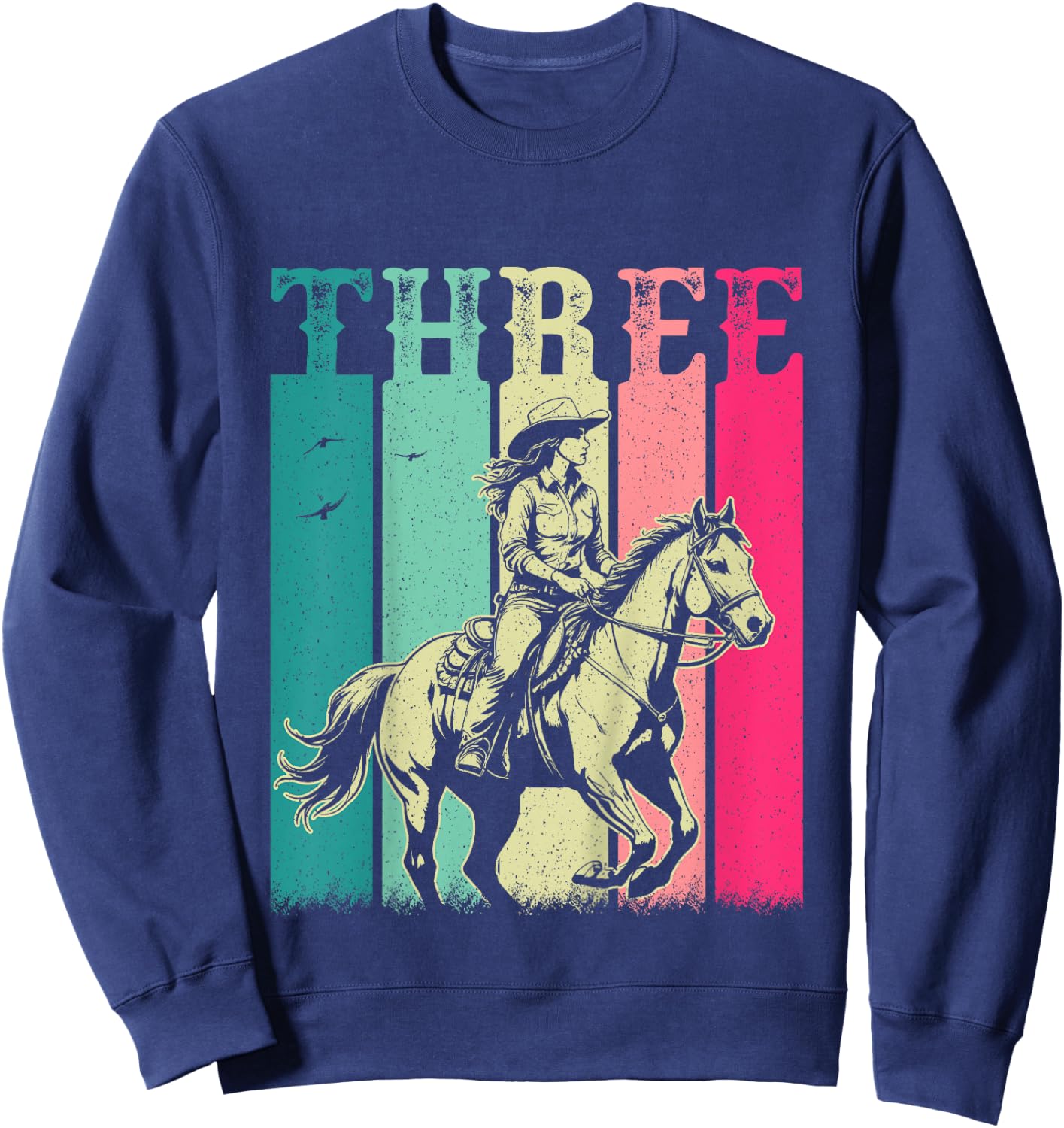 3rd Birthday Cowgirl Girls 3 Year Old Rodeo Horse Vintage Sweatshirt - Sweatshirt | Navy