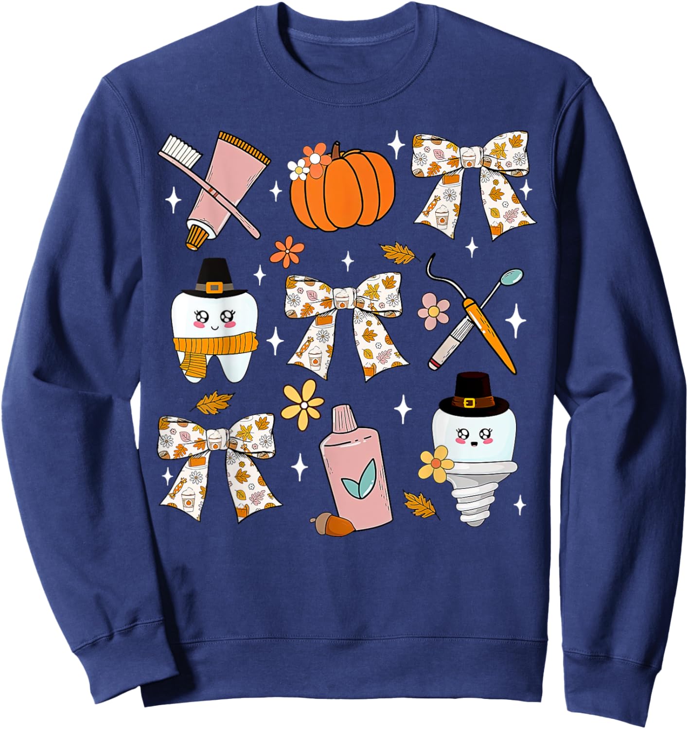 Coquette Bow Dental Squad Fall Autumn Dentist Assistant Sweatshirt - Sweatshirt | Navy