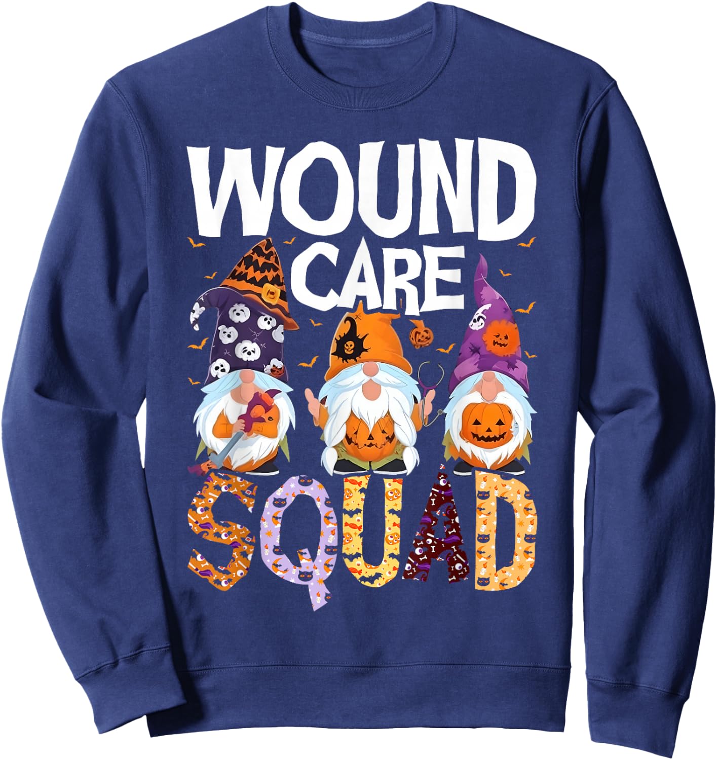Wound Care Squad Gnome Nurse Halloween Scrubs Stethoscope Sweatshirt - Sweatshirt | Navy