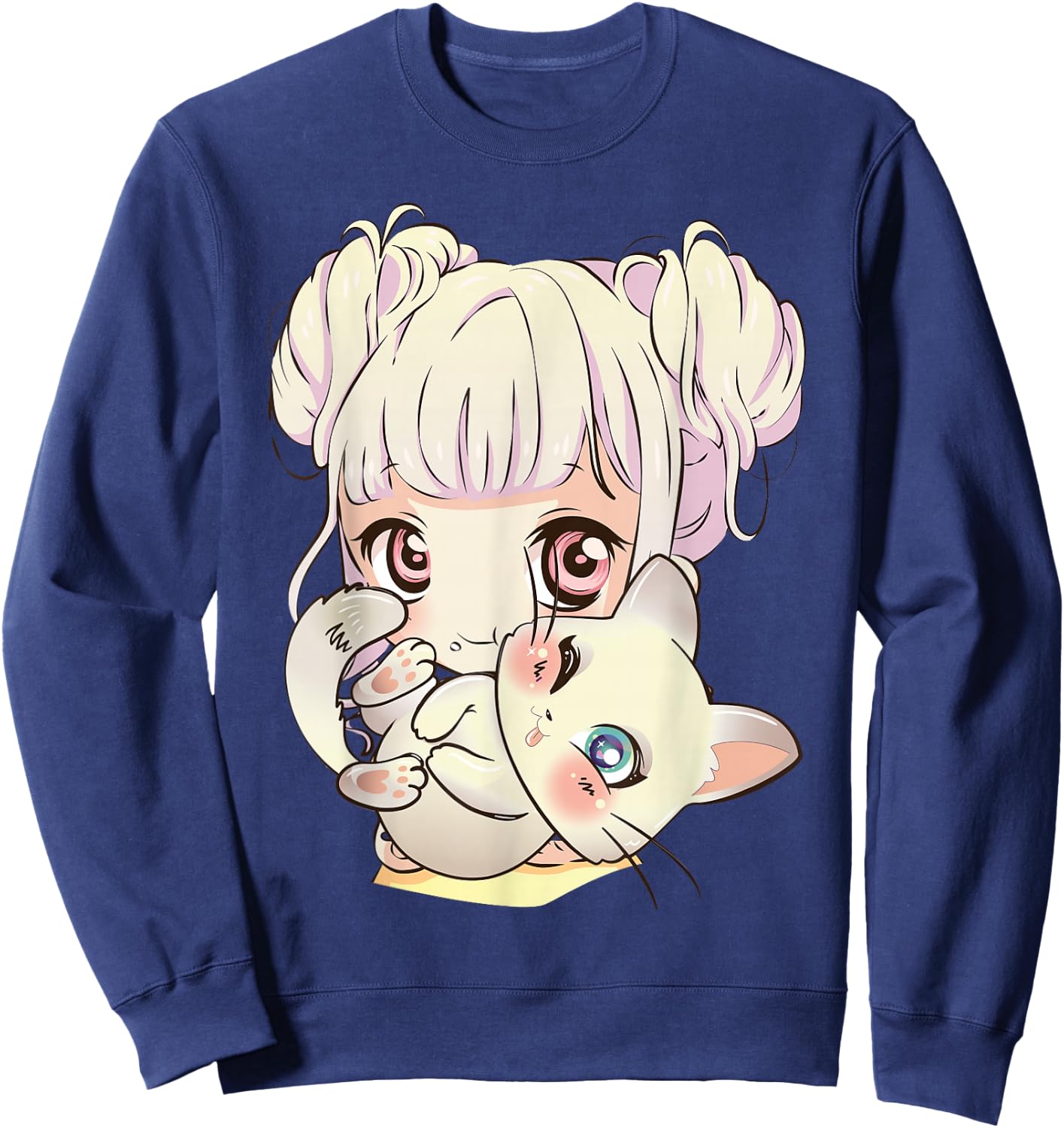 Cute Anime and Cats for Teen Manga Kawaii Graphic Otaku Sweatshirt - Sweatshirt | Navy