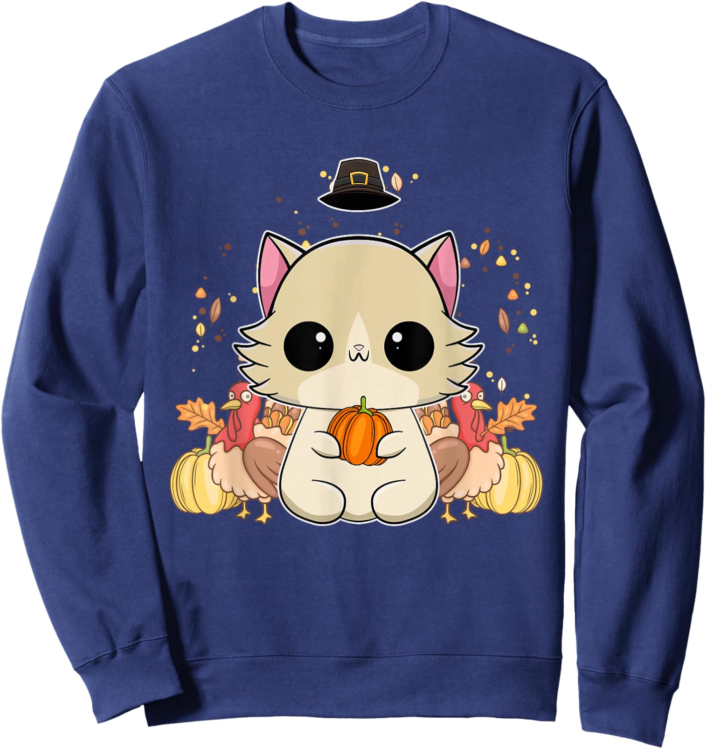 Ragdoll Cat Anime Kitten Thanksgiving Turkey Sweatshirt - Sweatshirt | Navy