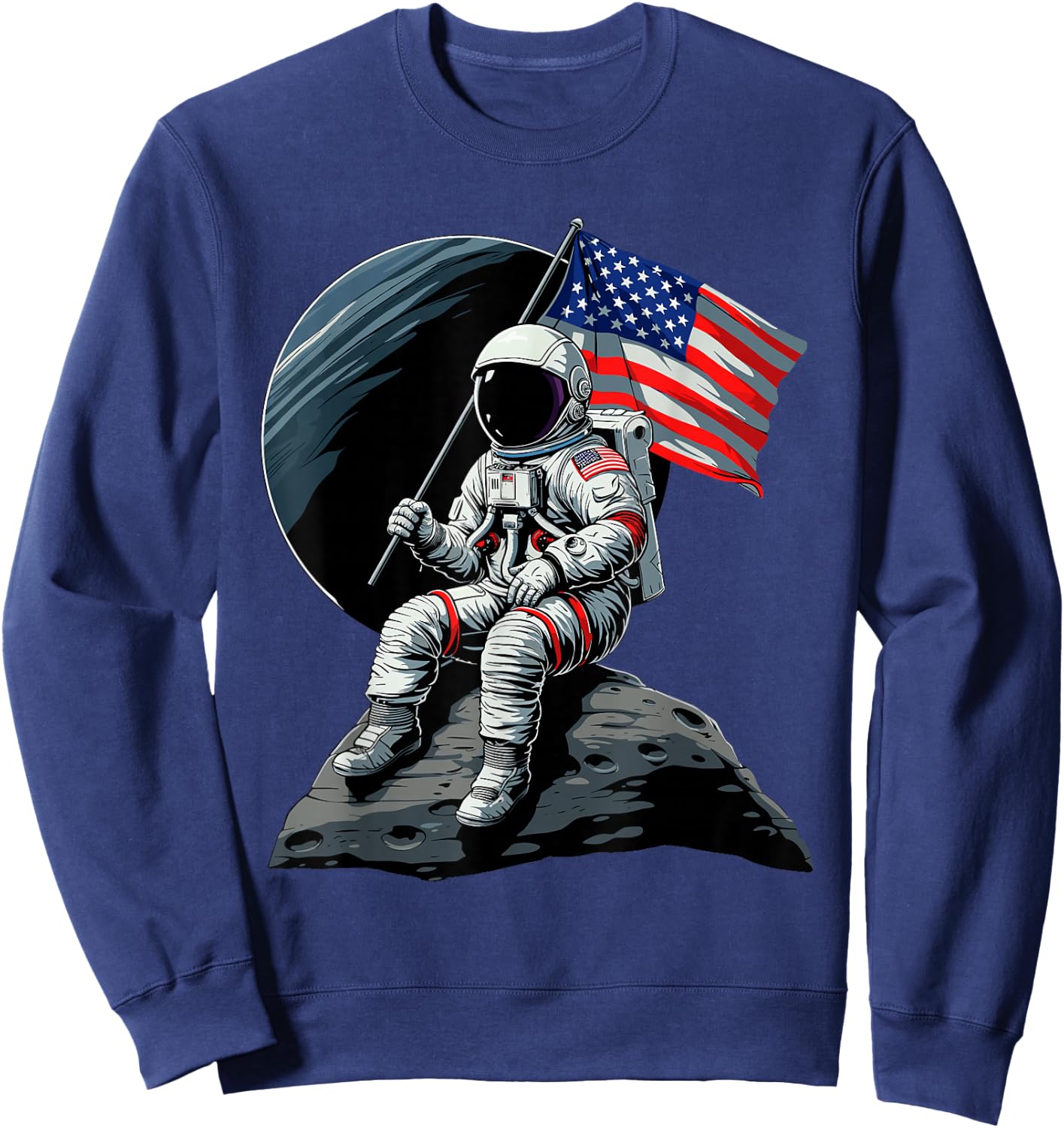 Patriotic Space Astronaut 4th Of July USA American Flag Women Men Sweatshirt - Sweatshirt | Navy